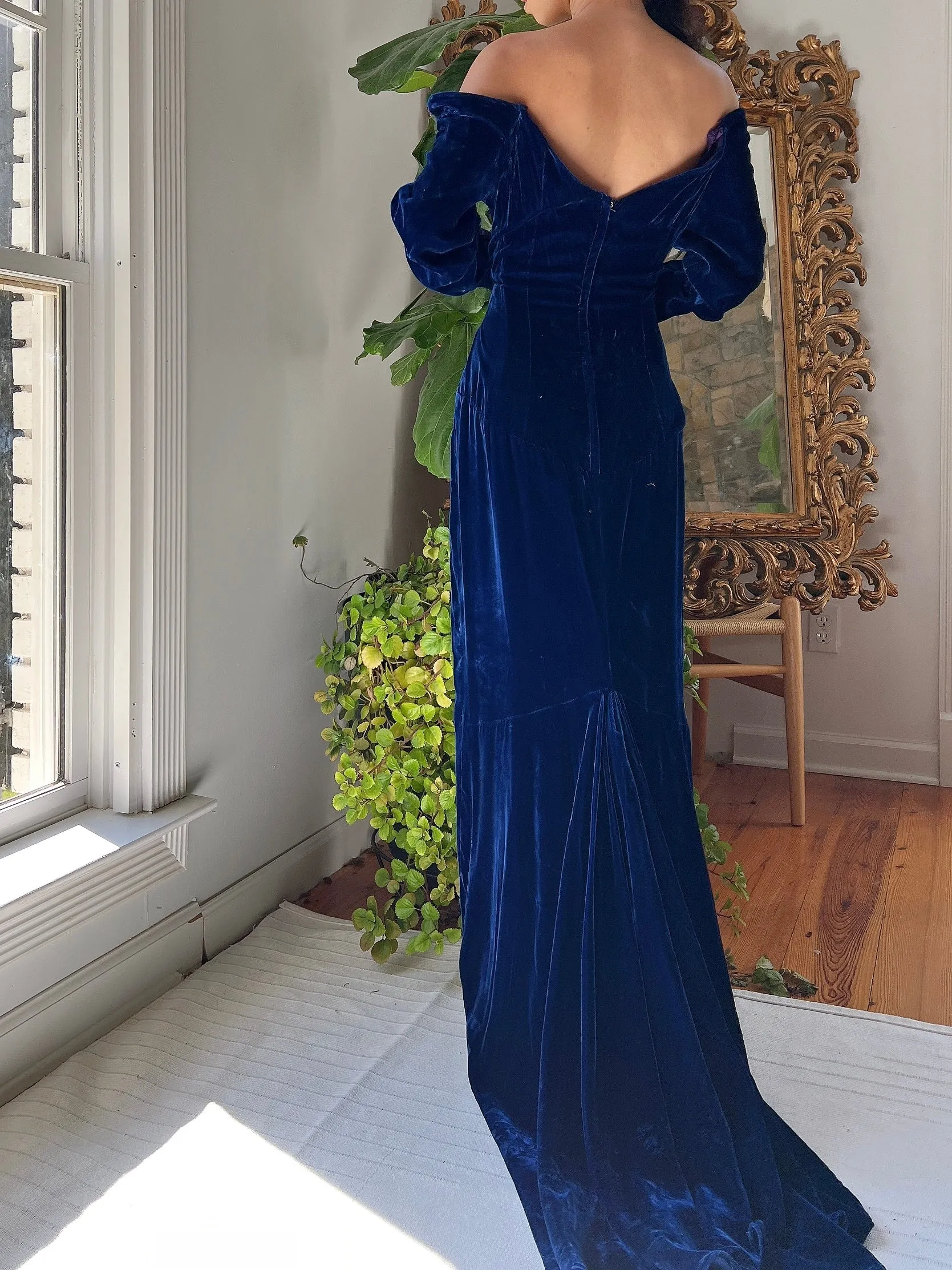 Vintage 1980s Velvet Off-Shoulder Gown - S/M