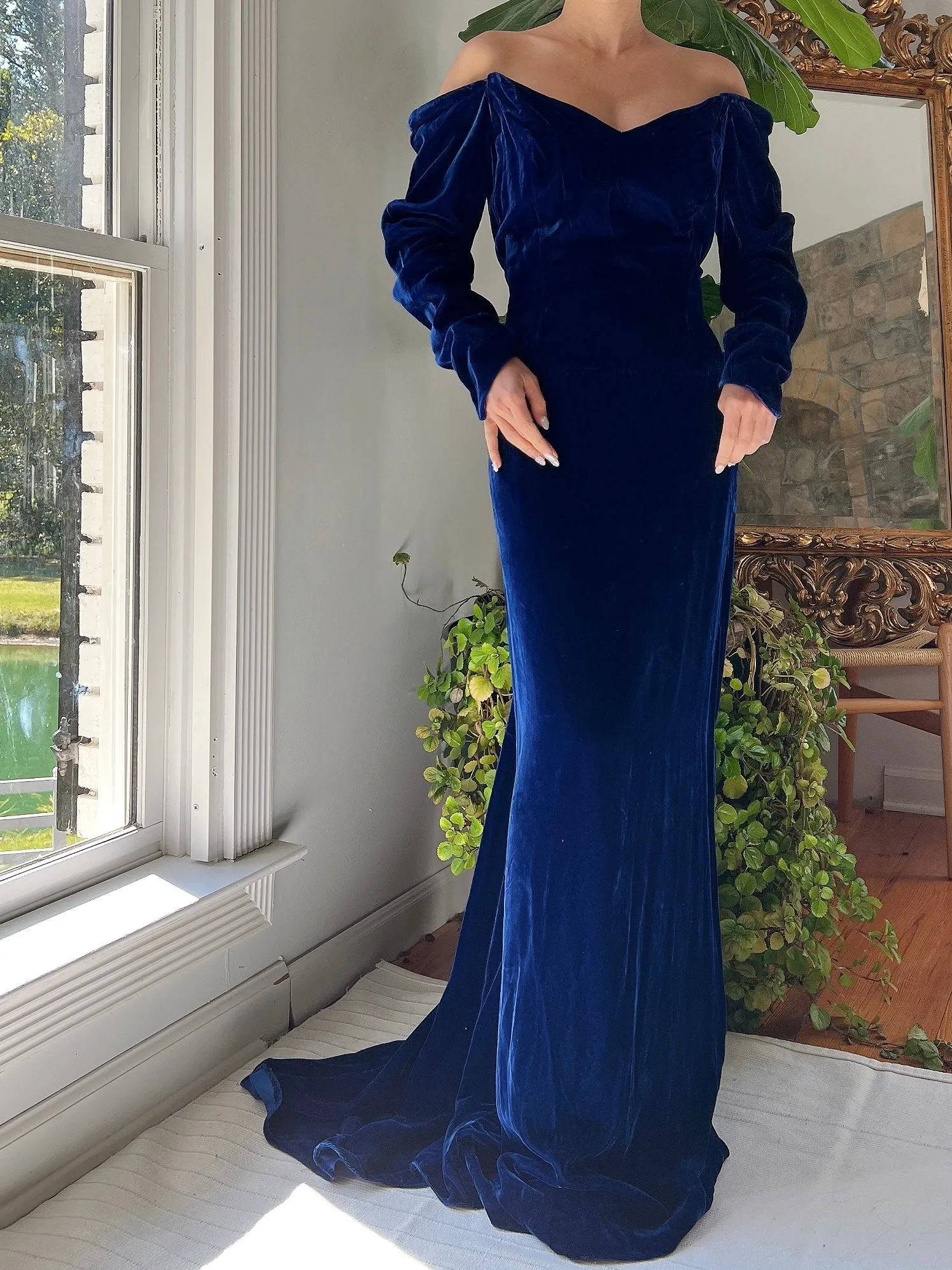 Vintage 1980s Velvet Off-Shoulder Gown - S/M