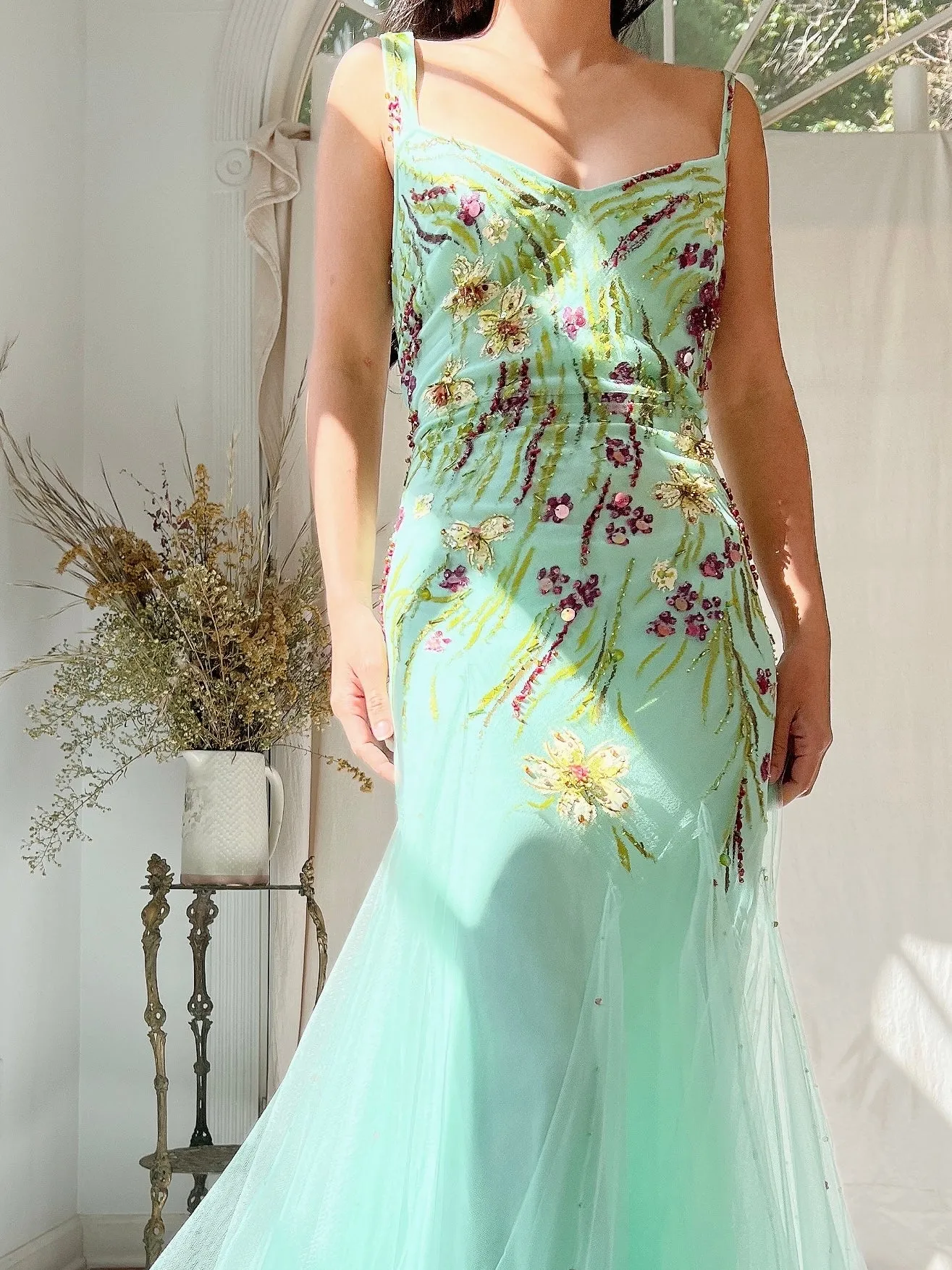 Vintage Alberto Makali Painted Tulle Dress - S