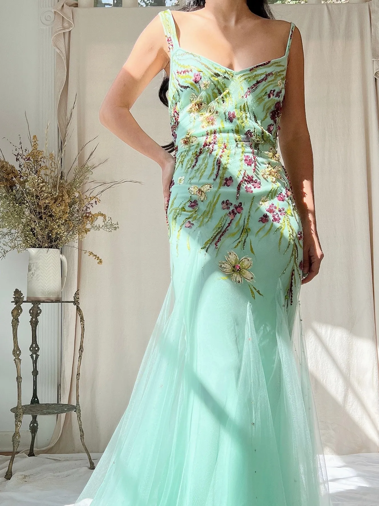 Vintage Alberto Makali Painted Tulle Dress - S