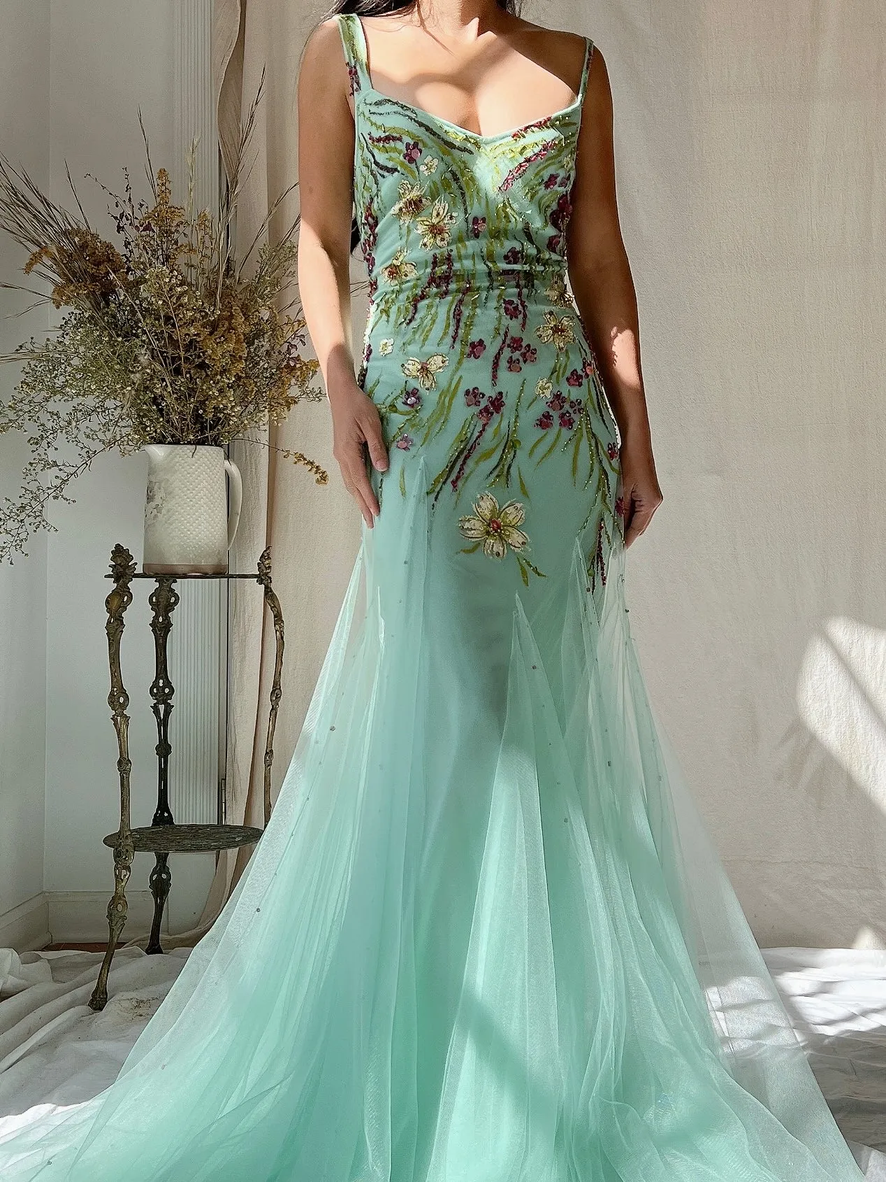Vintage Alberto Makali Painted Tulle Dress - S