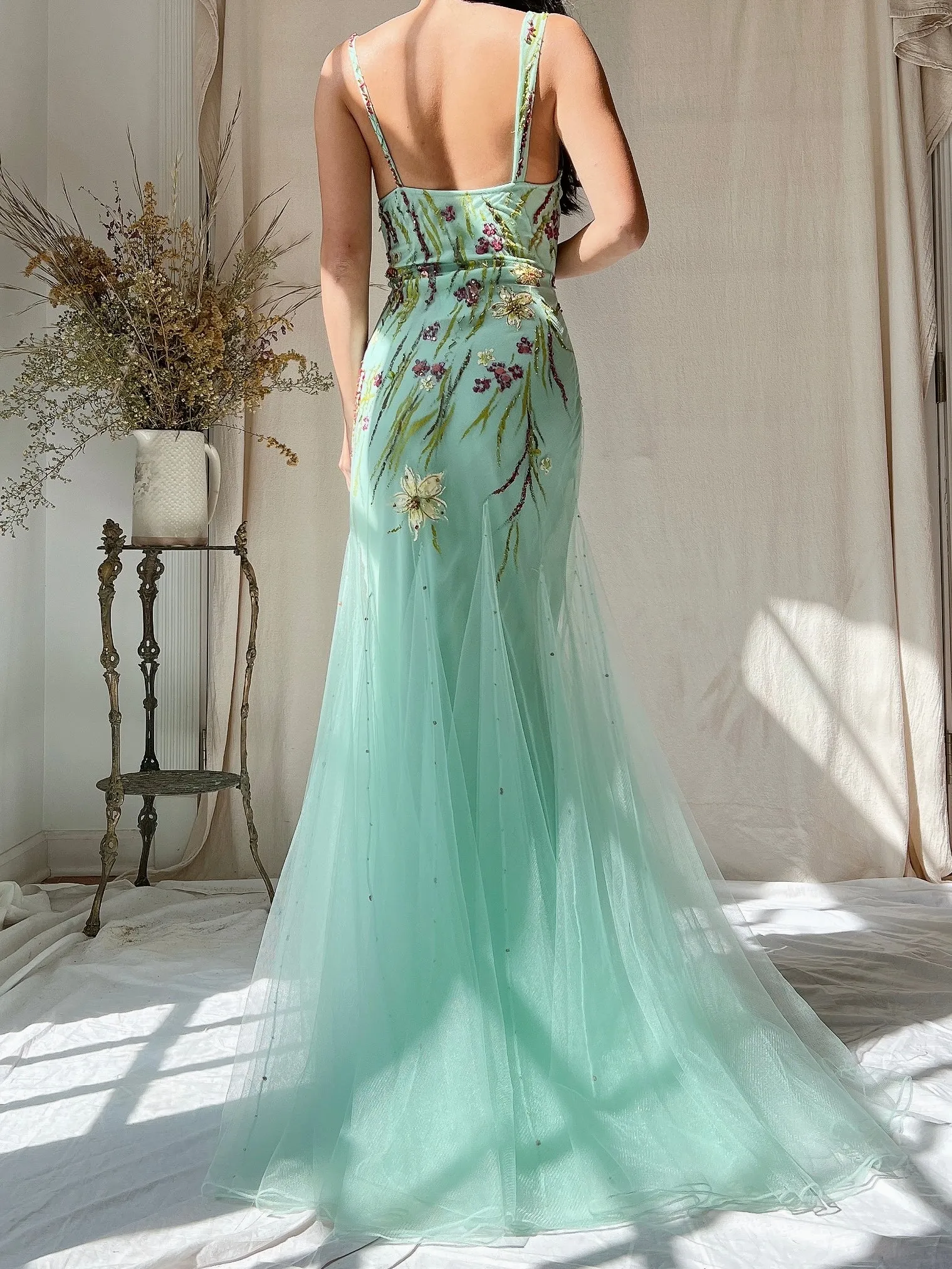 Vintage Alberto Makali Painted Tulle Dress - S