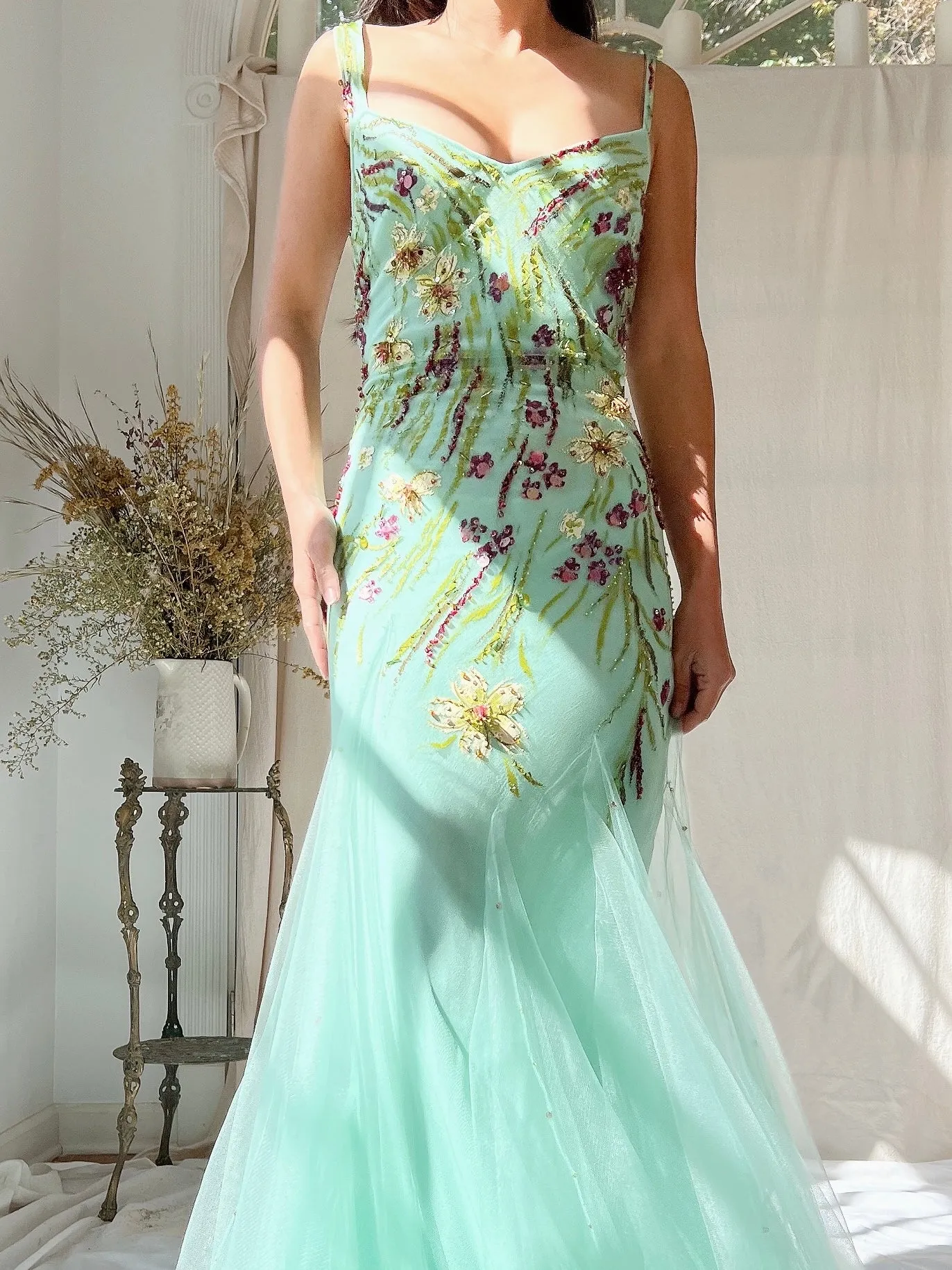 Vintage Alberto Makali Painted Tulle Dress - S