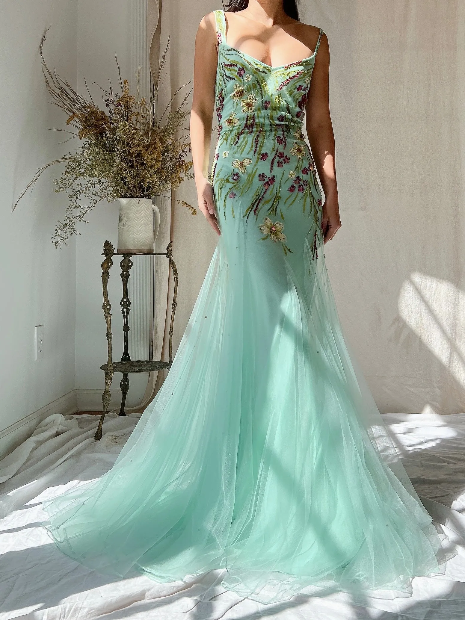 Vintage Alberto Makali Painted Tulle Dress - S
