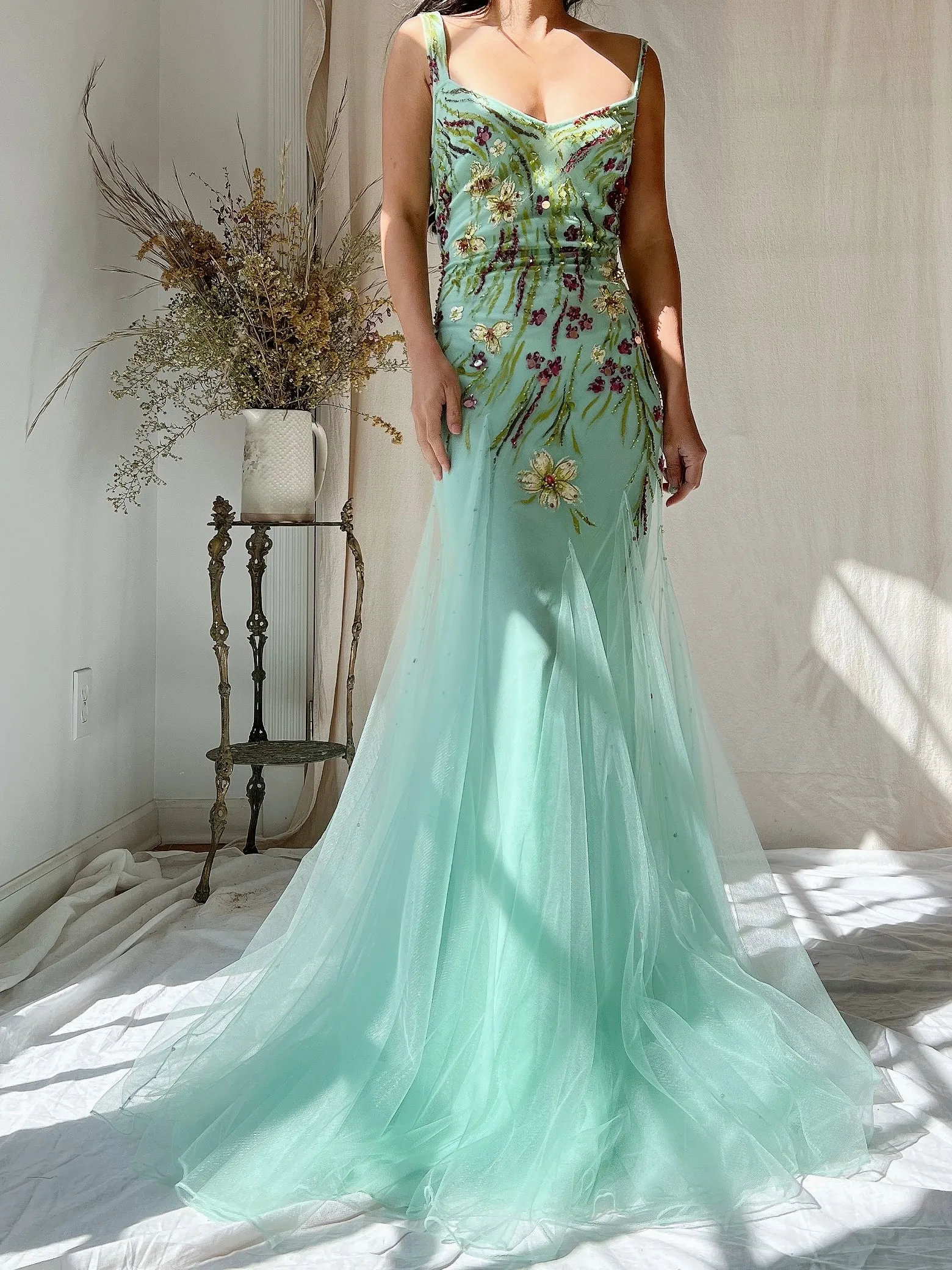 Vintage Alberto Makali Painted Tulle Dress - S