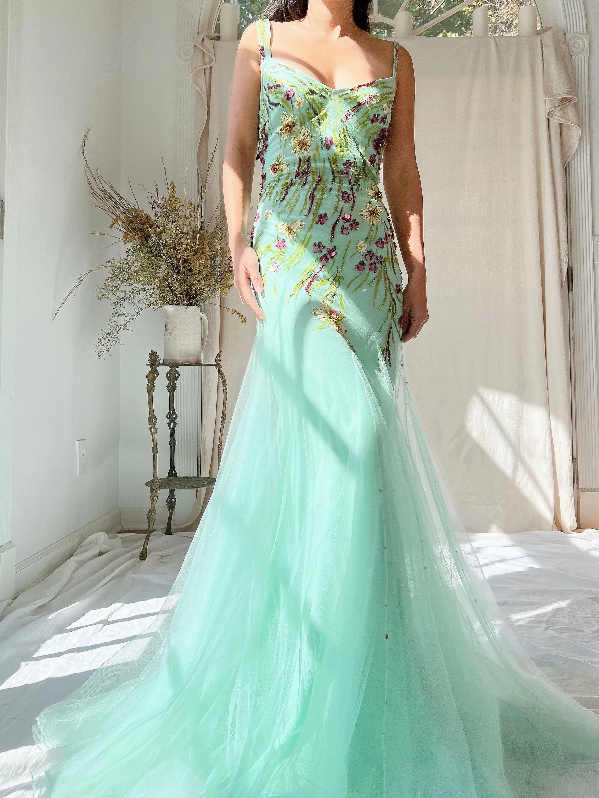 Vintage Alberto Makali Painted Tulle Dress - S