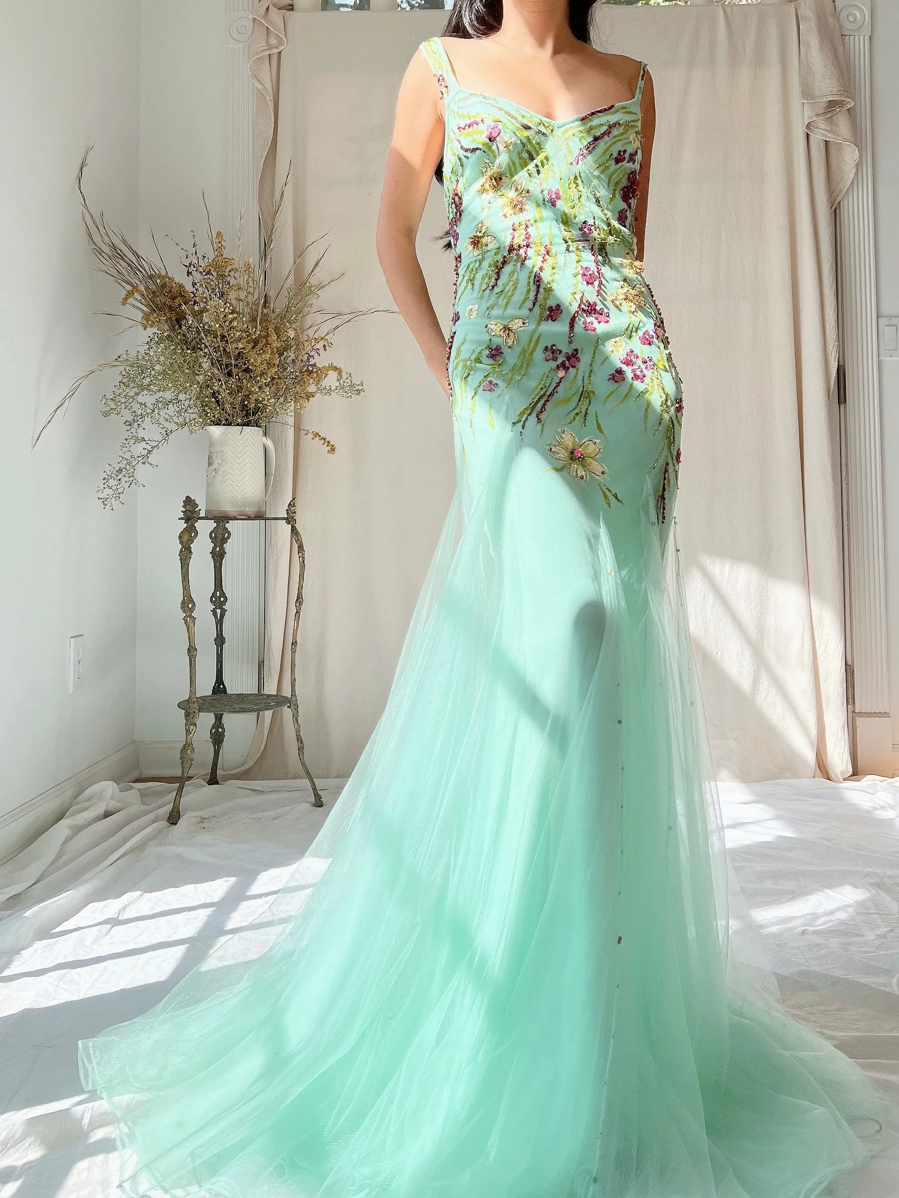 Vintage Alberto Makali Painted Tulle Dress - S