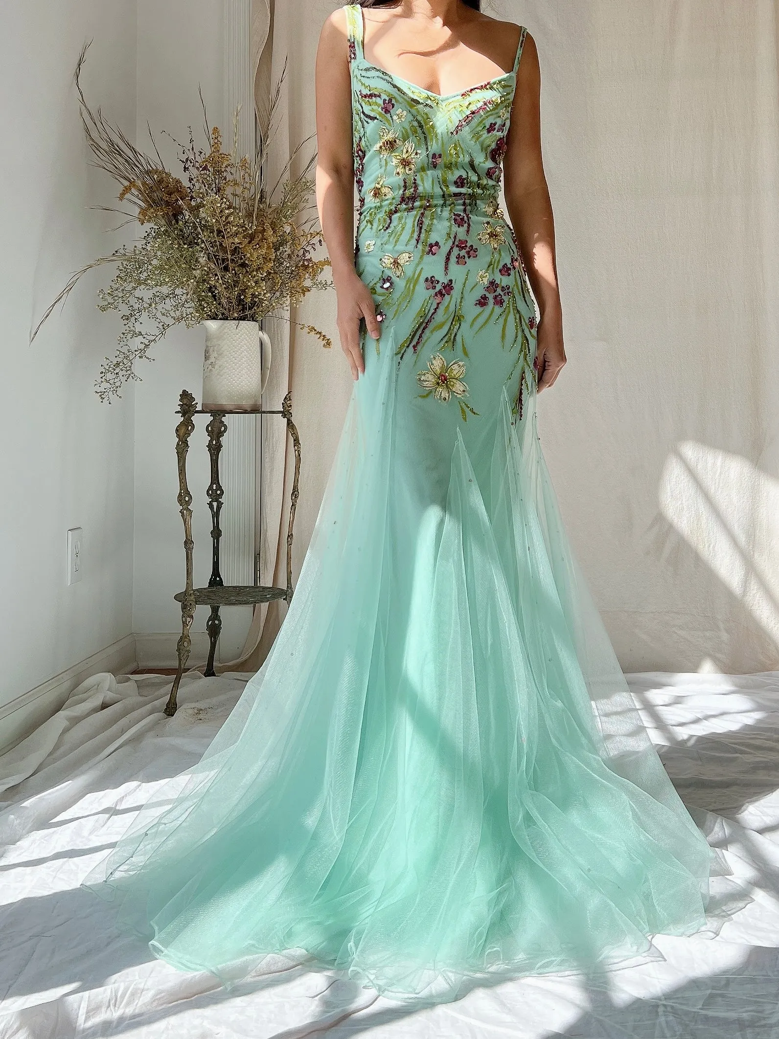 Vintage Alberto Makali Painted Tulle Dress - S