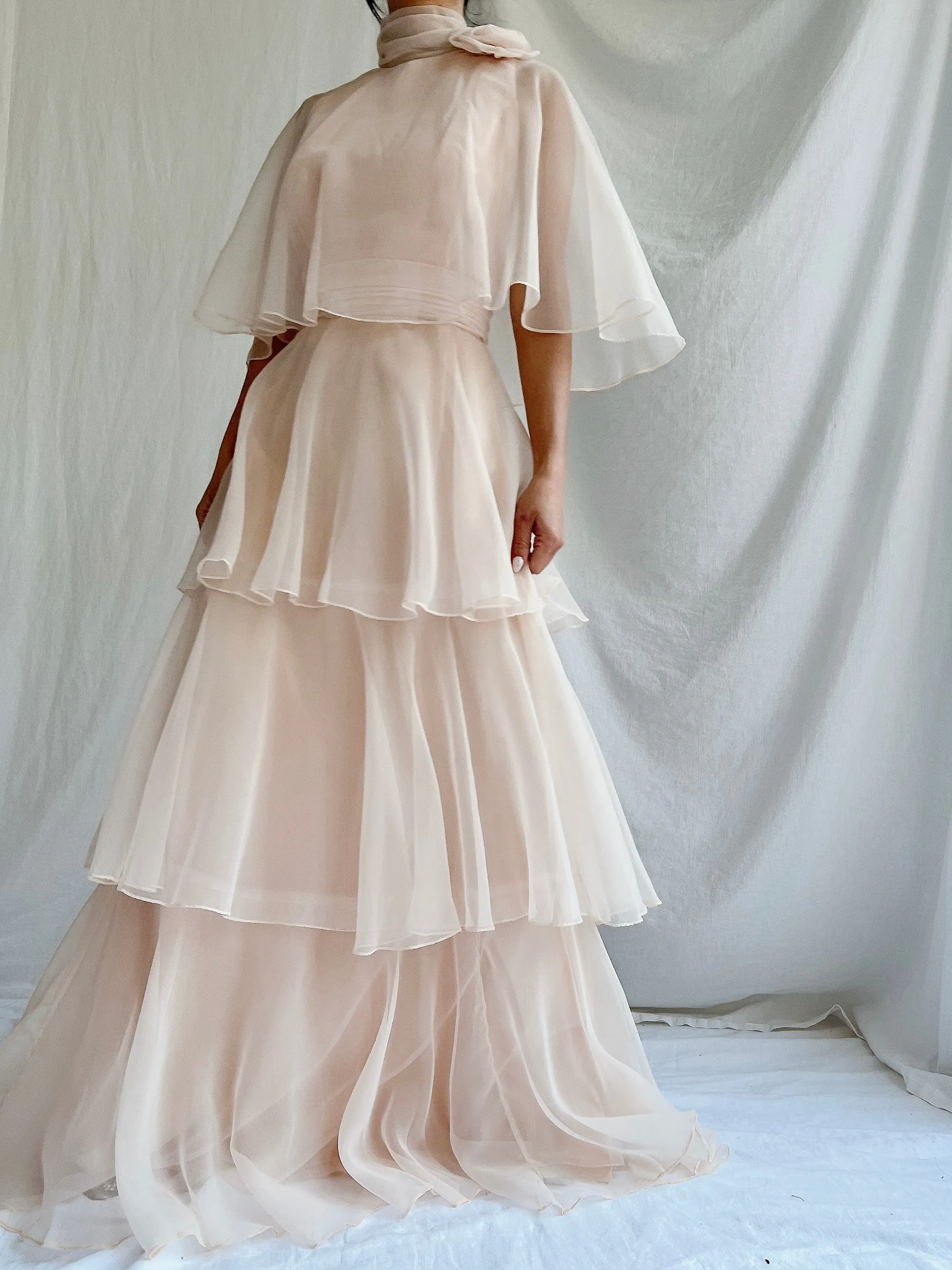 Vintage Almond Tiered Chiffon Dress - S/4