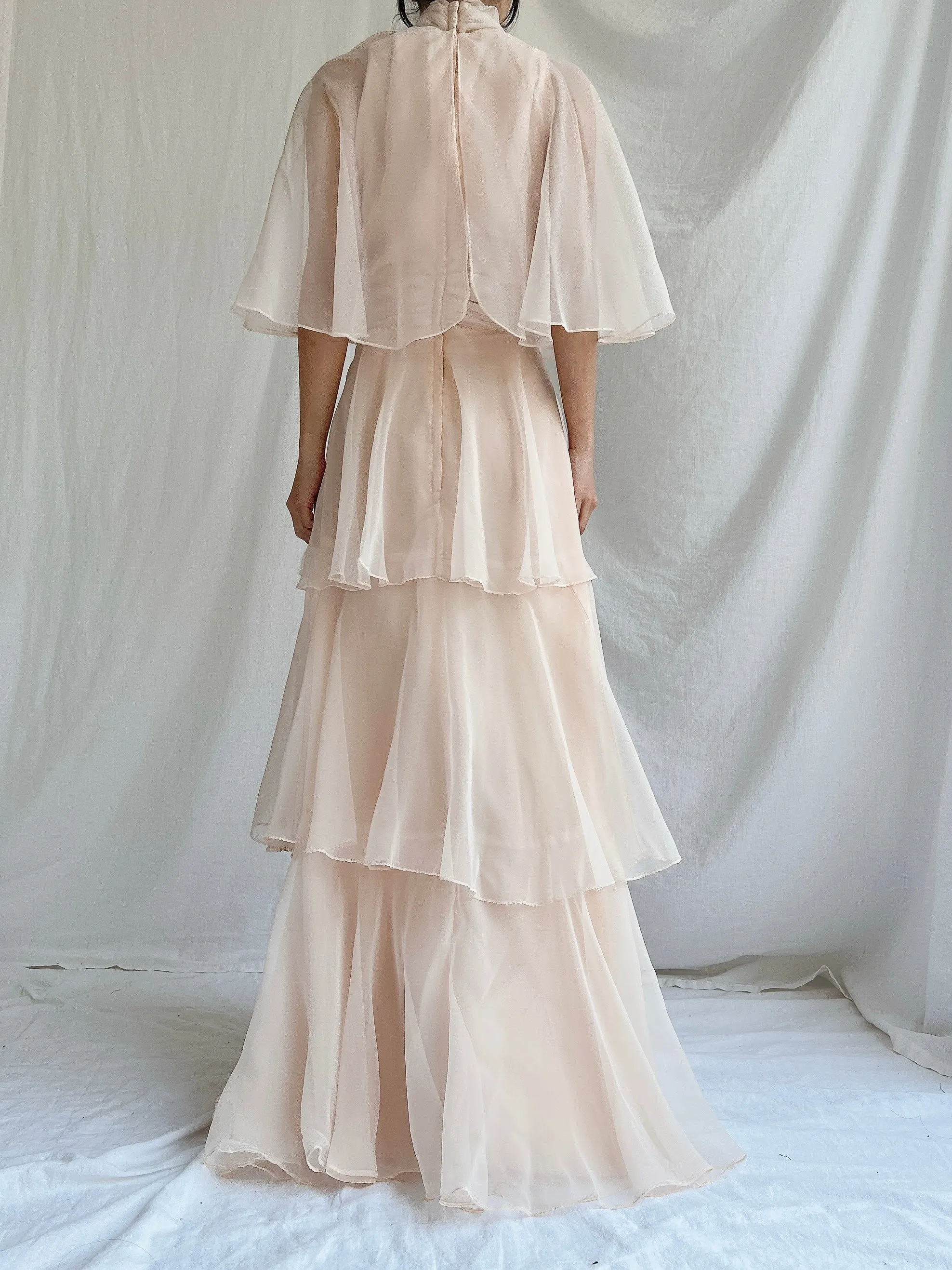 Vintage Almond Tiered Chiffon Dress - S/4