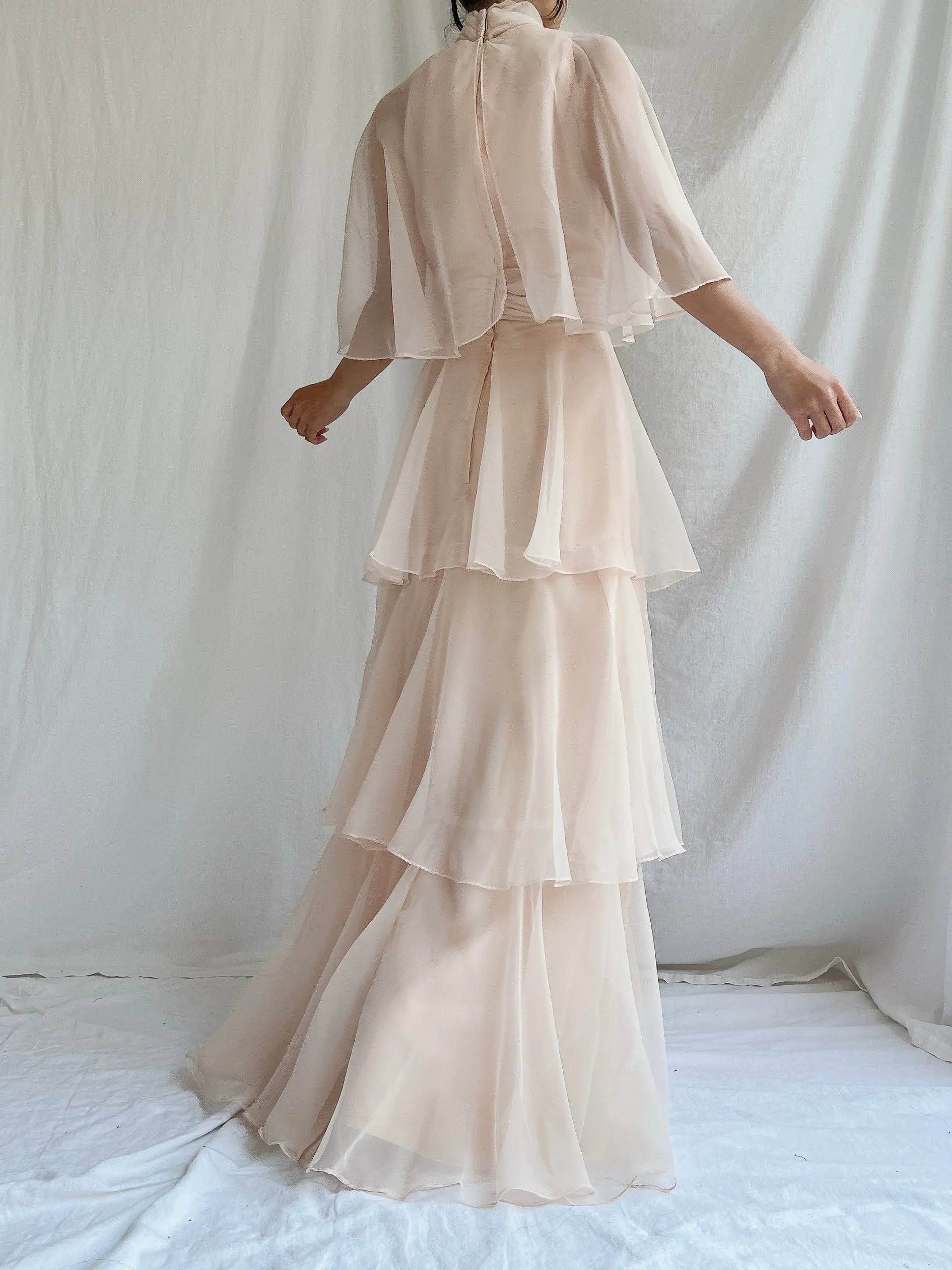 Vintage Almond Tiered Chiffon Dress - S/4