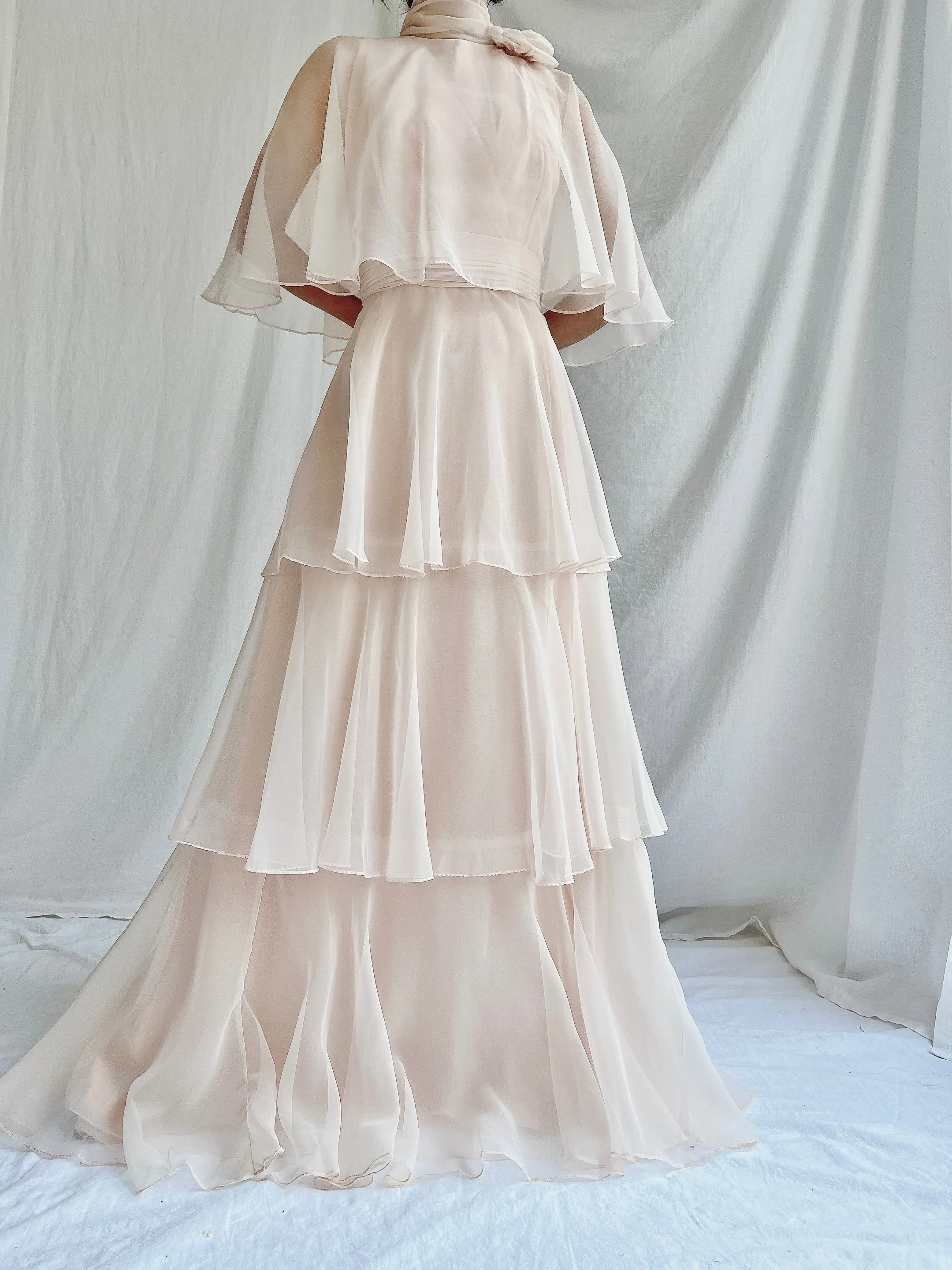 Vintage Almond Tiered Chiffon Dress - S/4