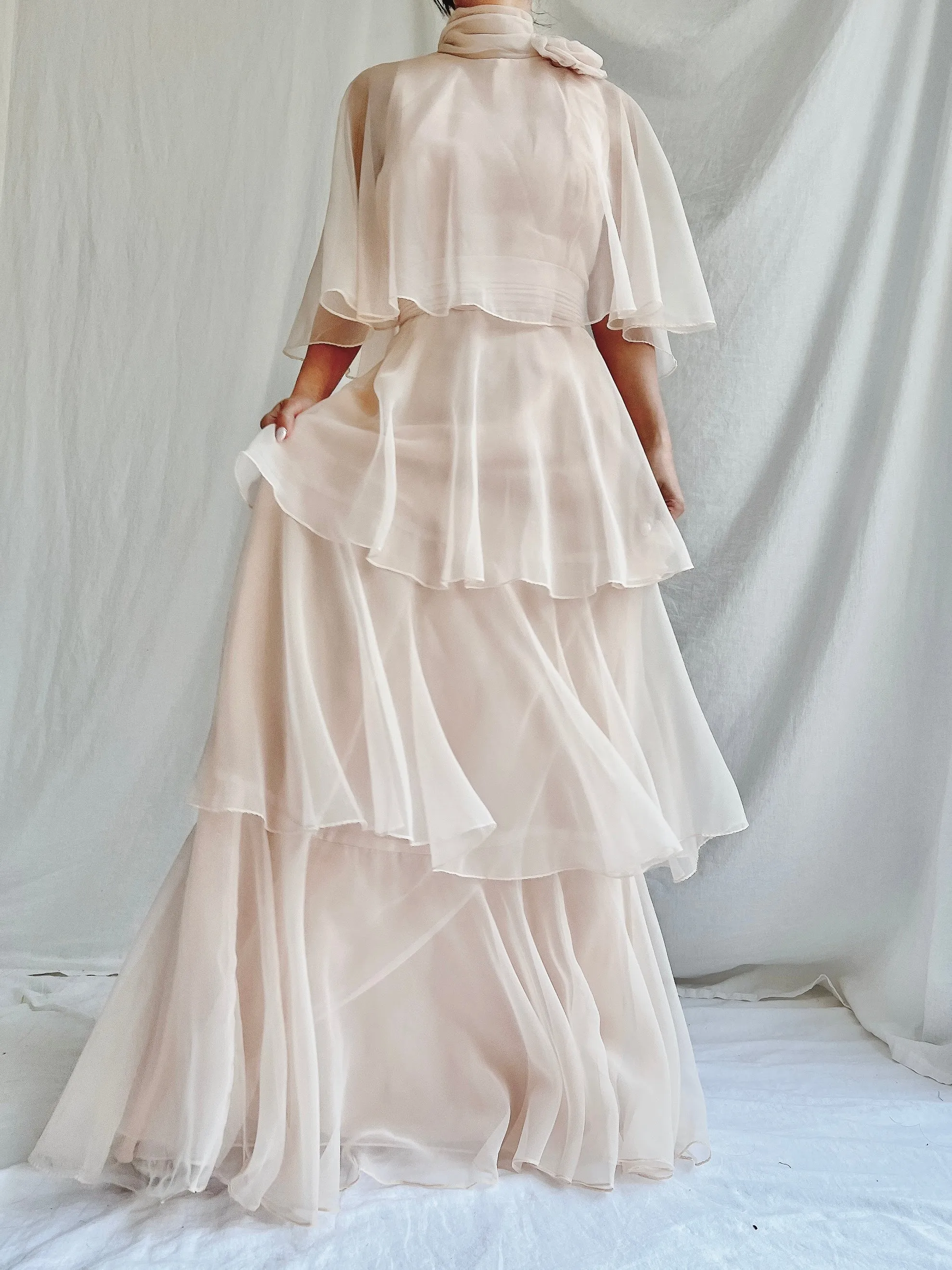 Vintage Almond Tiered Chiffon Dress - S/4