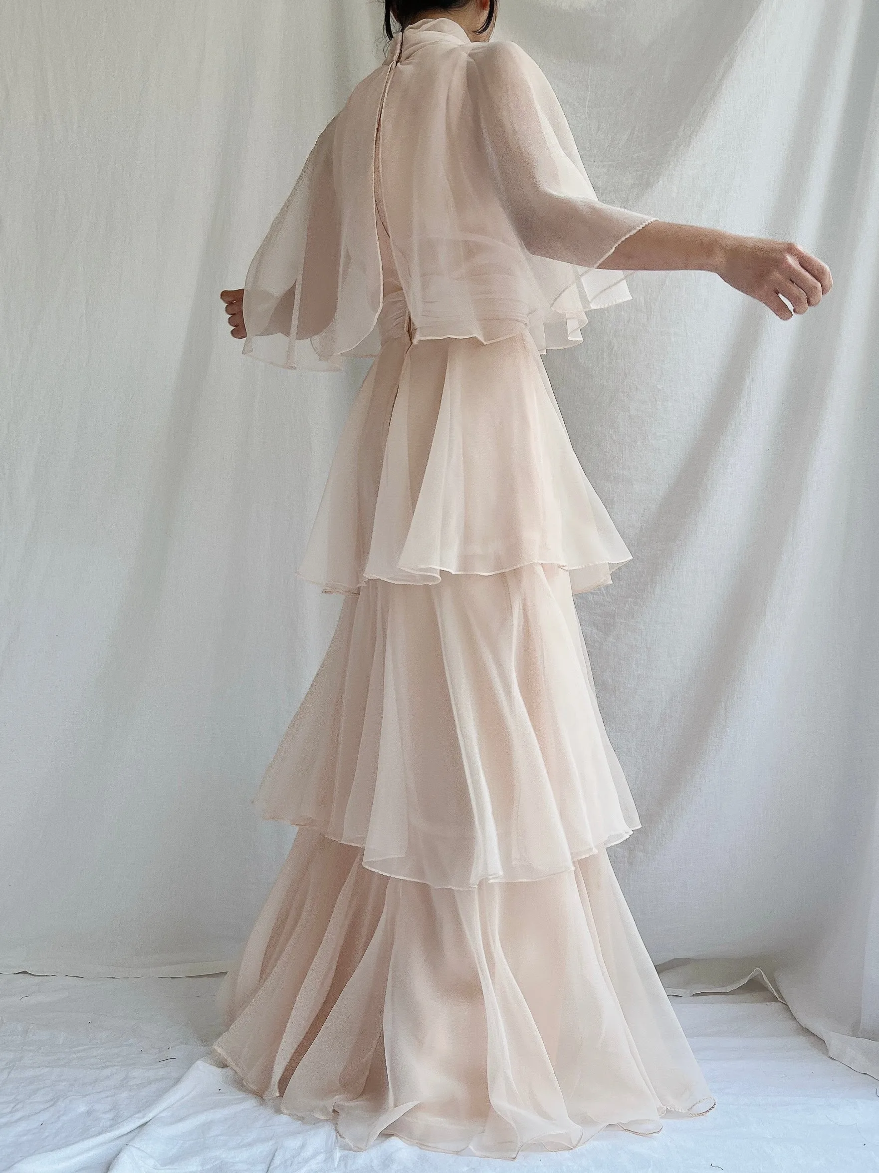 Vintage Almond Tiered Chiffon Dress - S/4