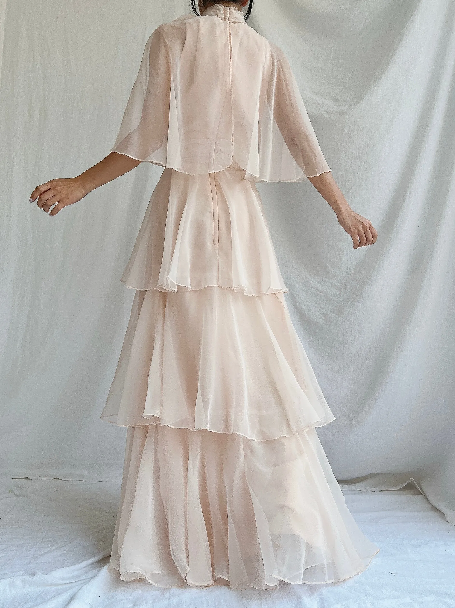Vintage Almond Tiered Chiffon Dress - S/4