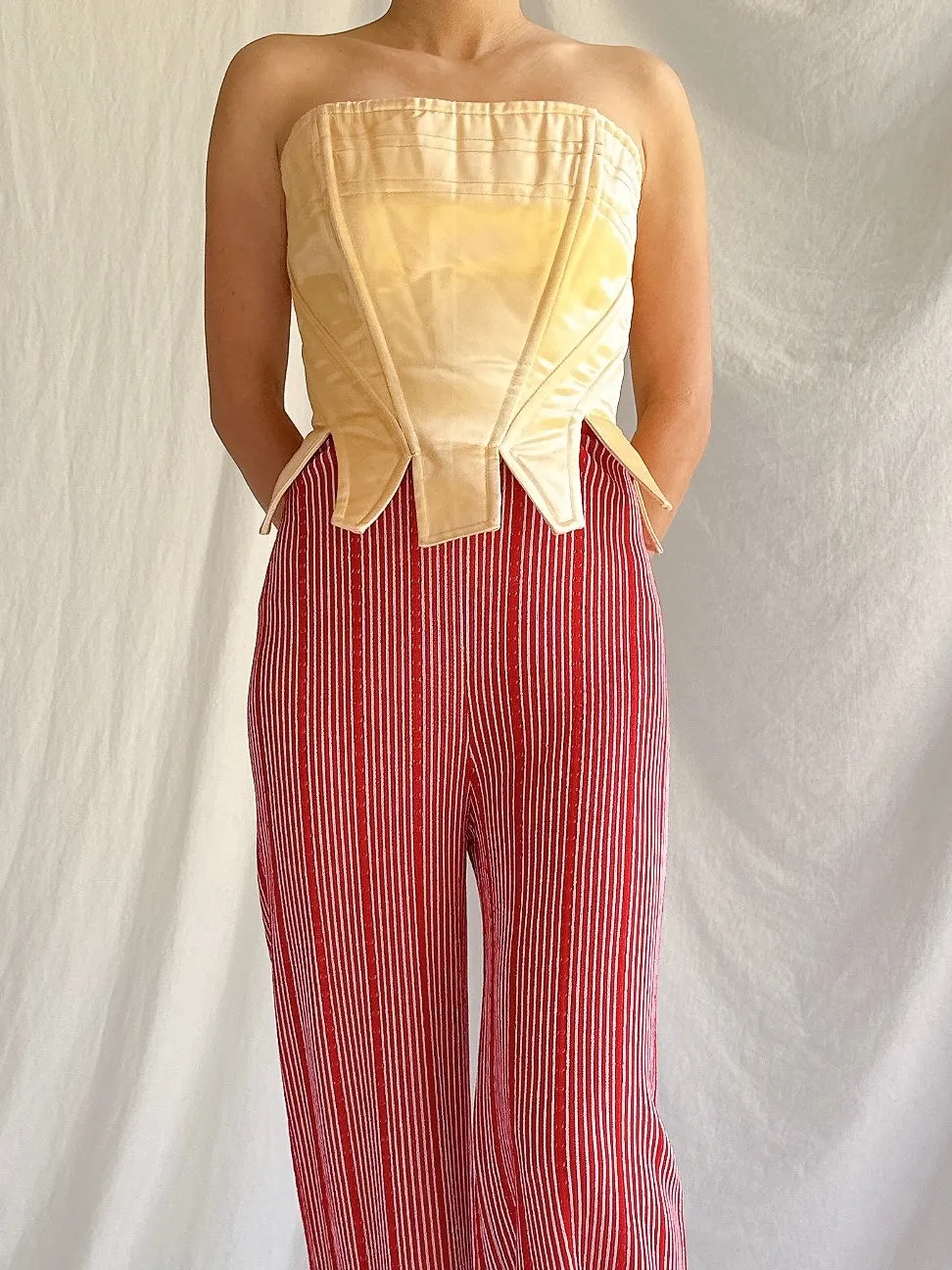 Vintage Beige Satin Bustier - S/4