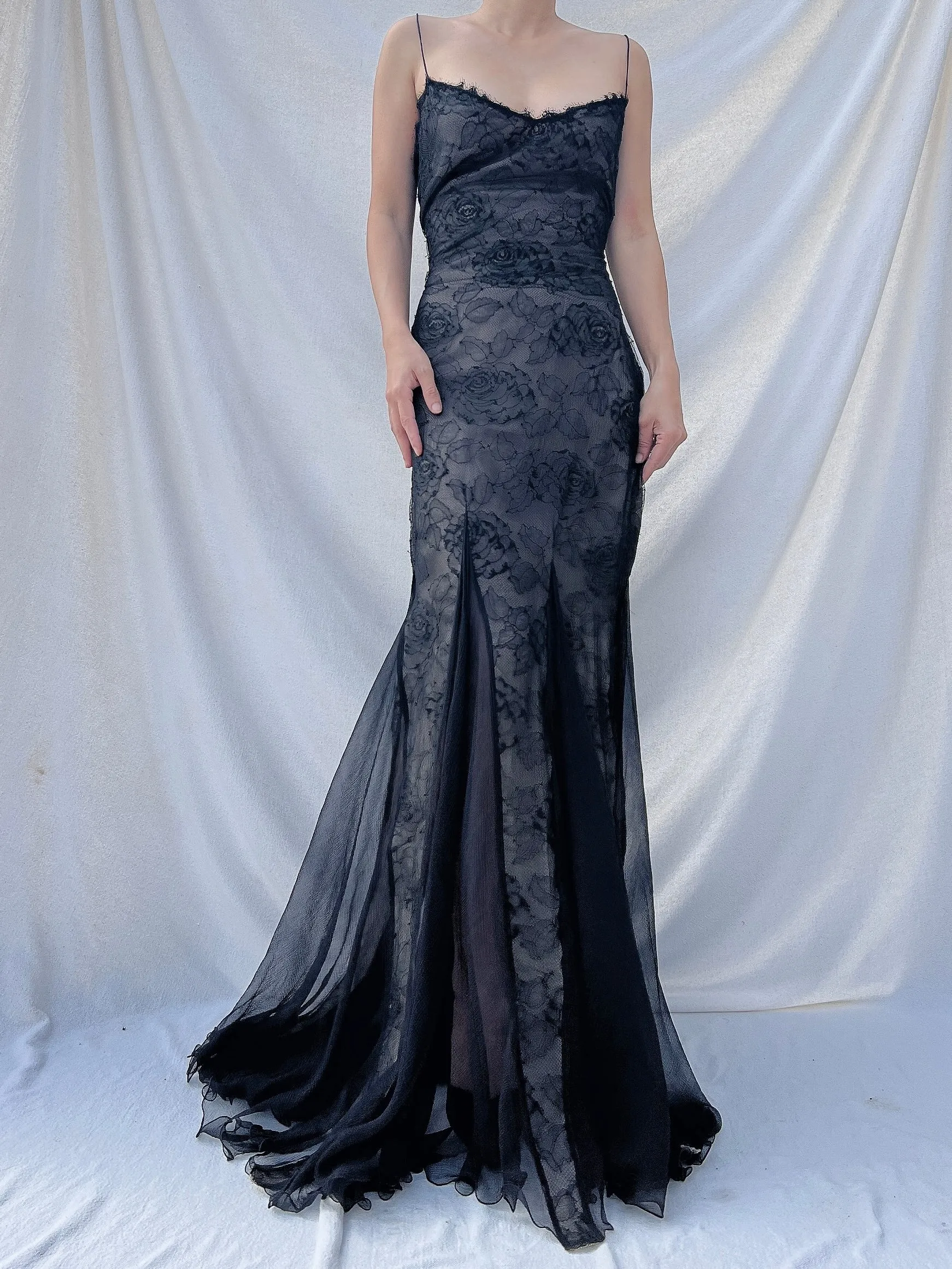 Vintage Belleville Sassoon Silk Lace Gown - M/L UK 14