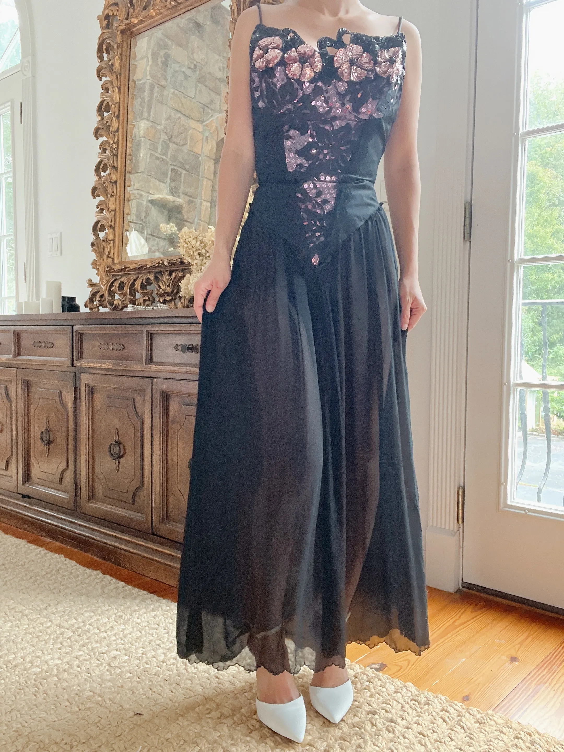 Vintage Black Sequin Bustier - XS