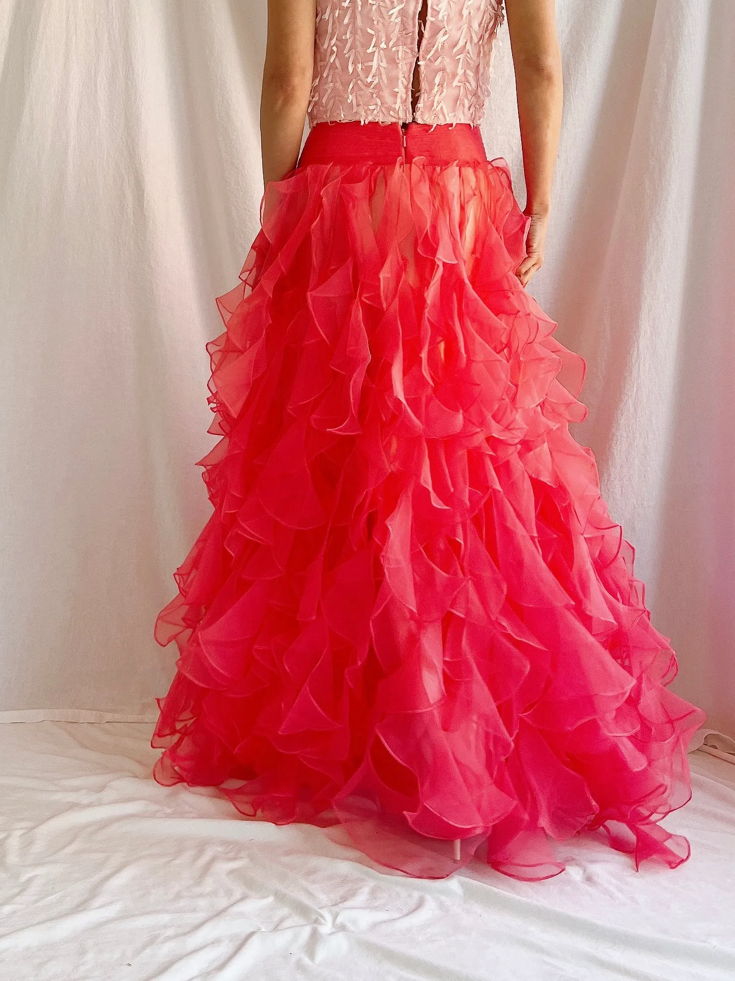 Vintage Blood Orange Ruffle Dropped Waist Skirt - M