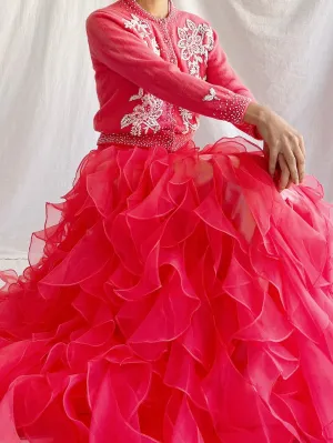 Vintage Blood Orange Ruffle Dropped Waist Skirt - M
