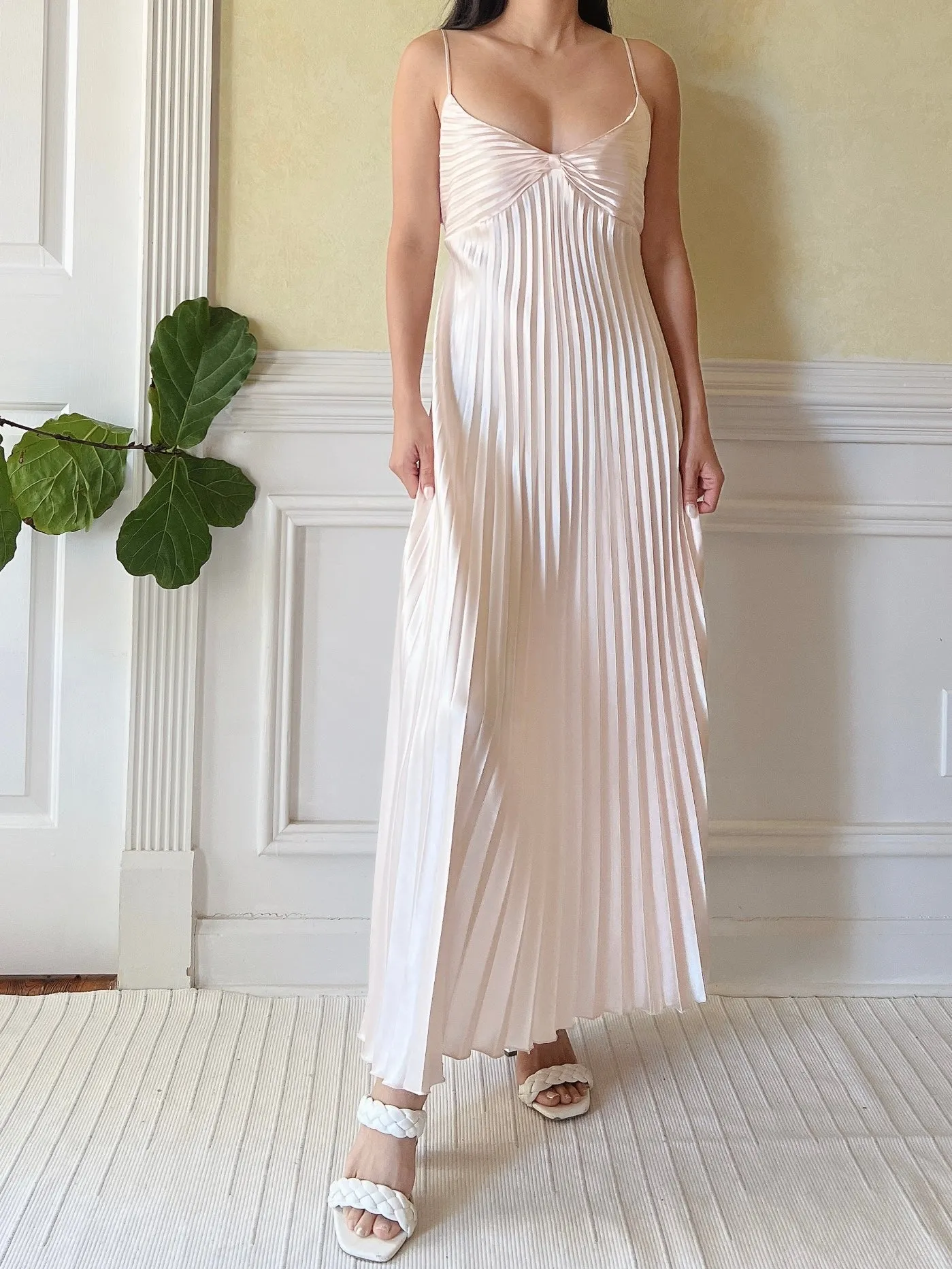 Vintage Blush Pleated Satin Dress - S