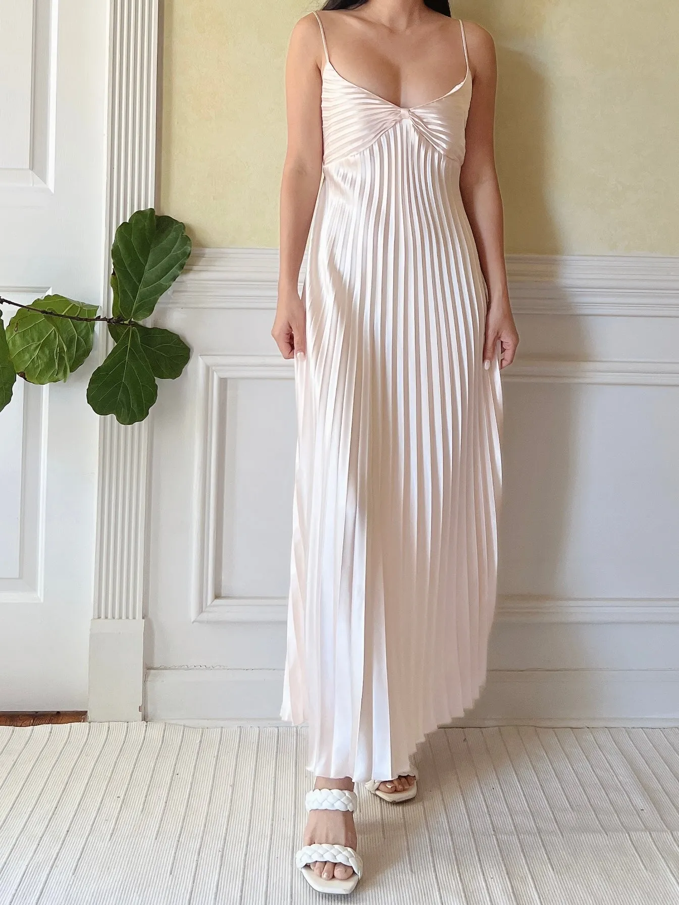 Vintage Blush Pleated Satin Dress - S