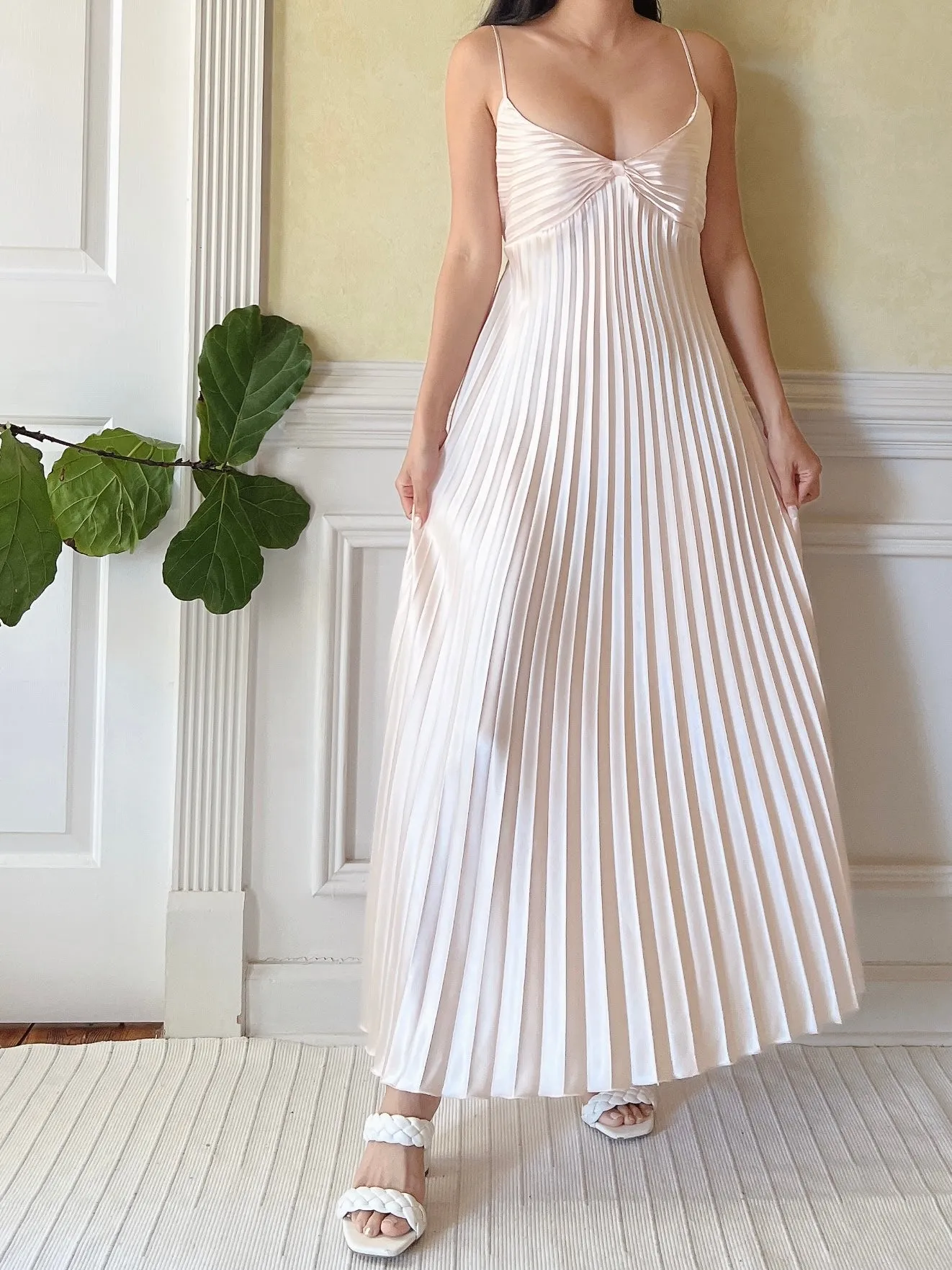 Vintage Blush Pleated Satin Dress - S