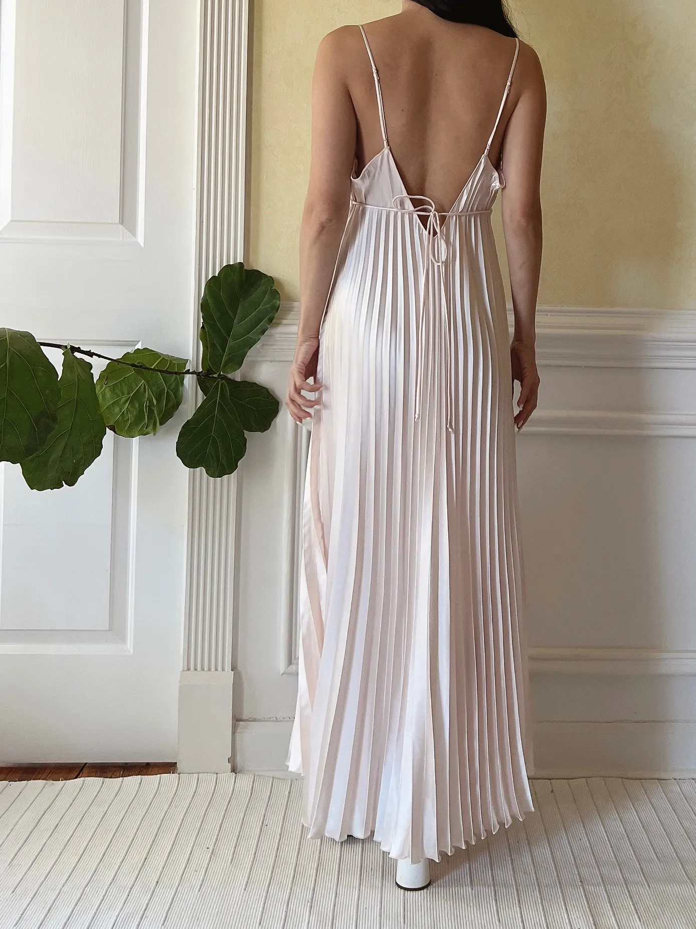 Vintage Blush Pleated Satin Dress - S