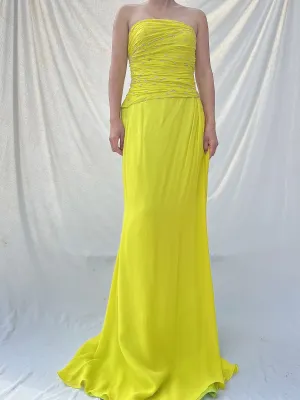 Vintage Chartreuse Silk Gown - M