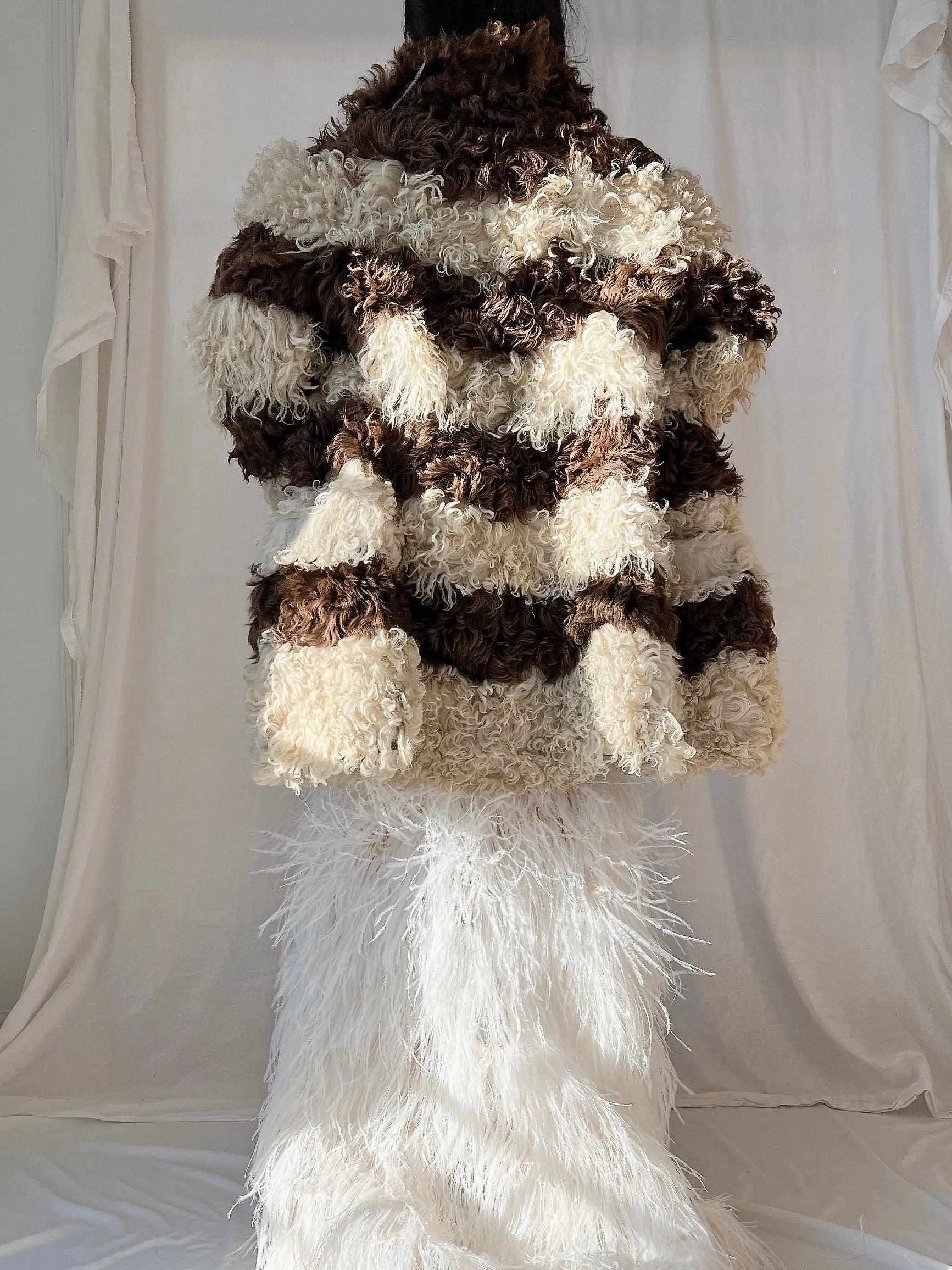 Vintage Curly Sheep Brown and Cream Coat - M