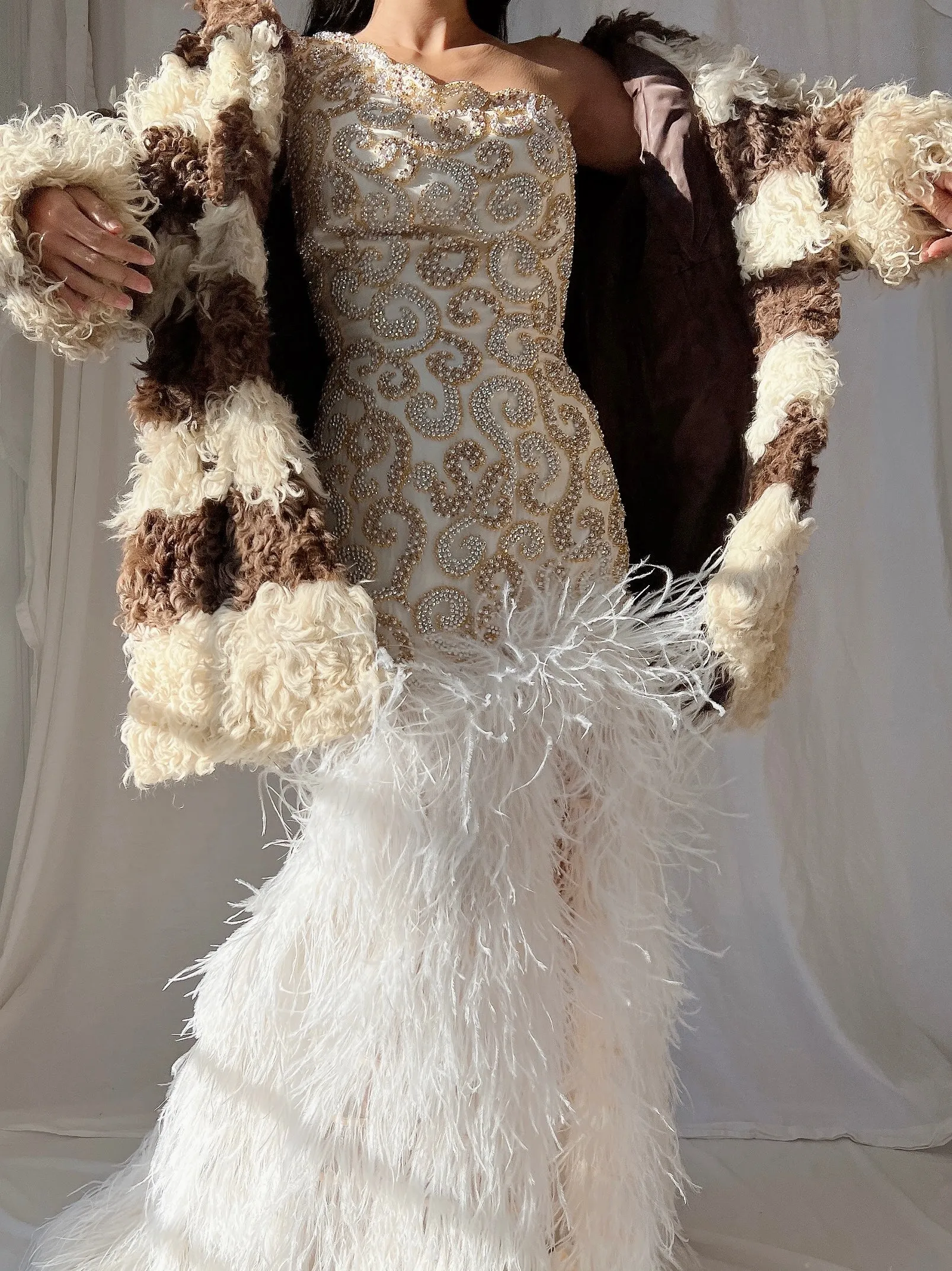 Vintage Curly Sheep Brown and Cream Coat - M
