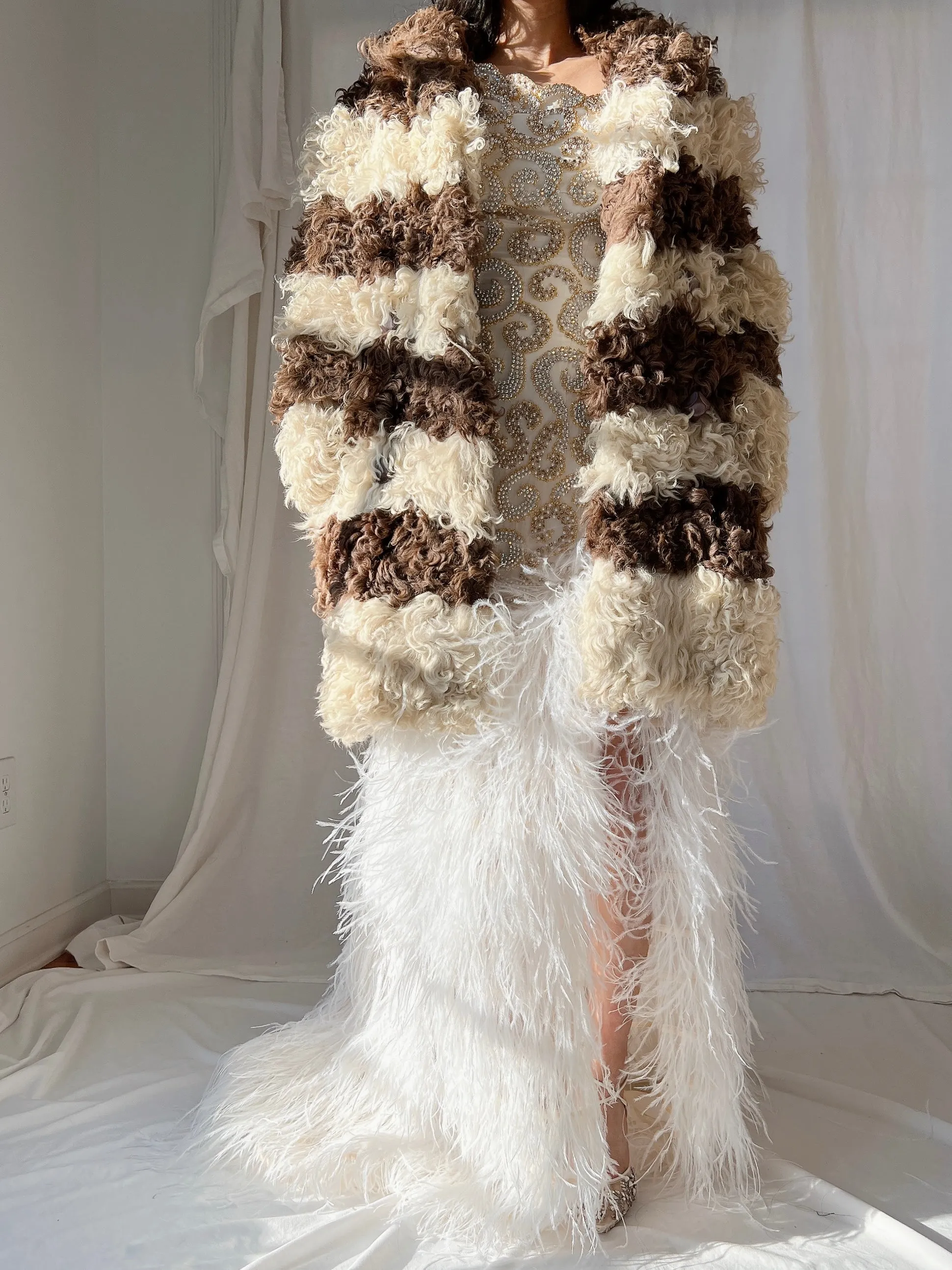Vintage Curly Sheep Brown and Cream Coat - M