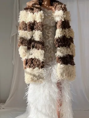 Vintage Curly Sheep Brown and Cream Coat - M