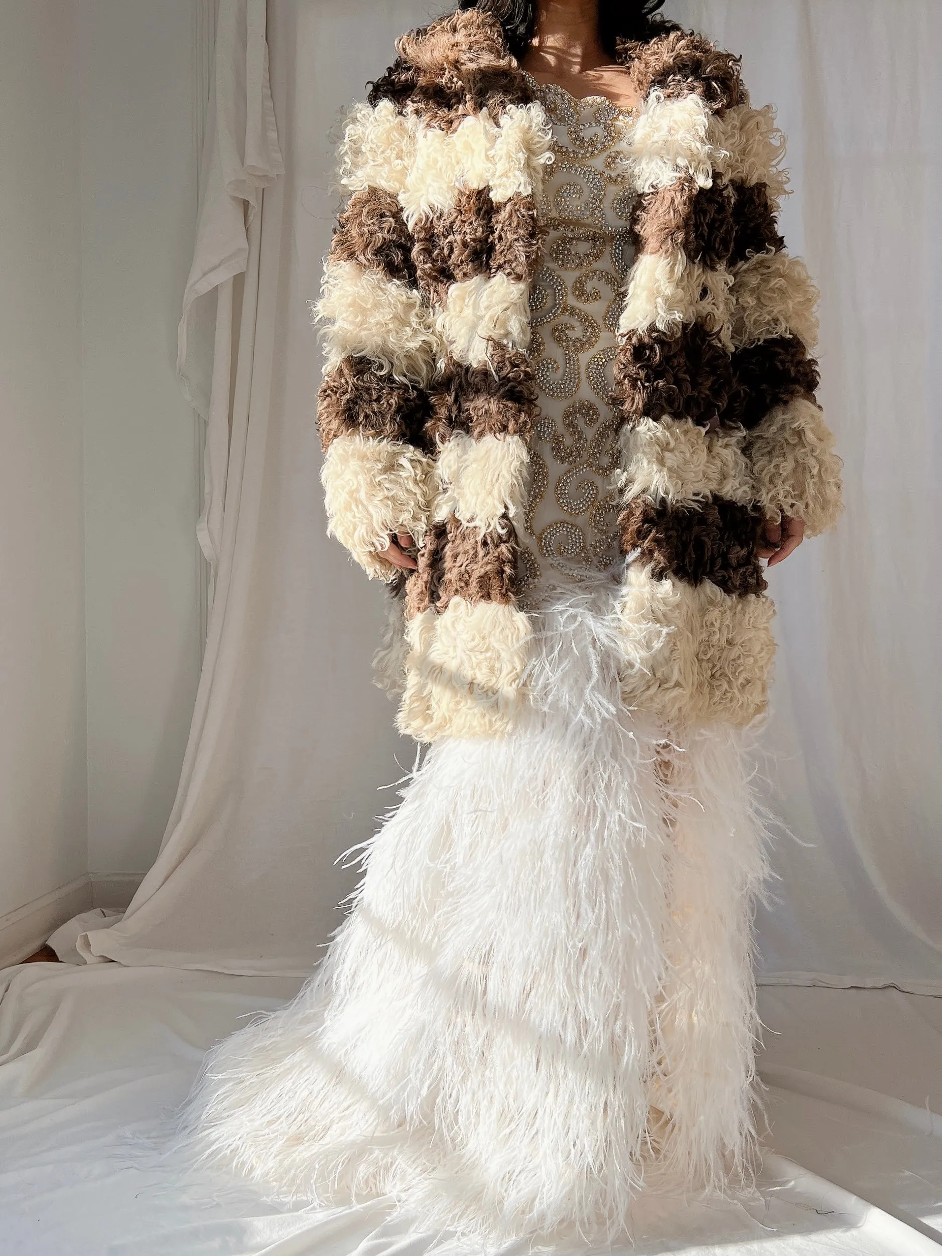 Vintage Curly Sheep Brown and Cream Coat - M