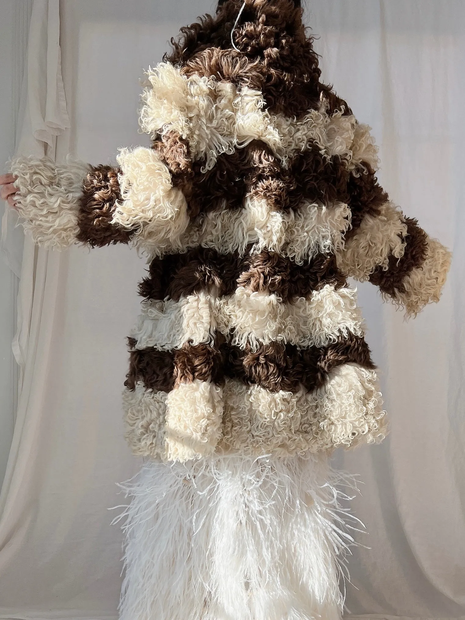Vintage Curly Sheep Brown and Cream Coat - M