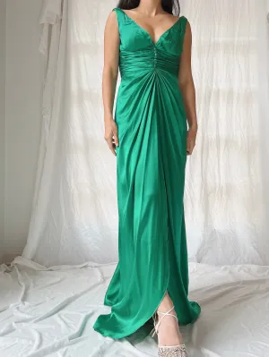 Vintage Emerald Silk Draped Dress - XS/2
