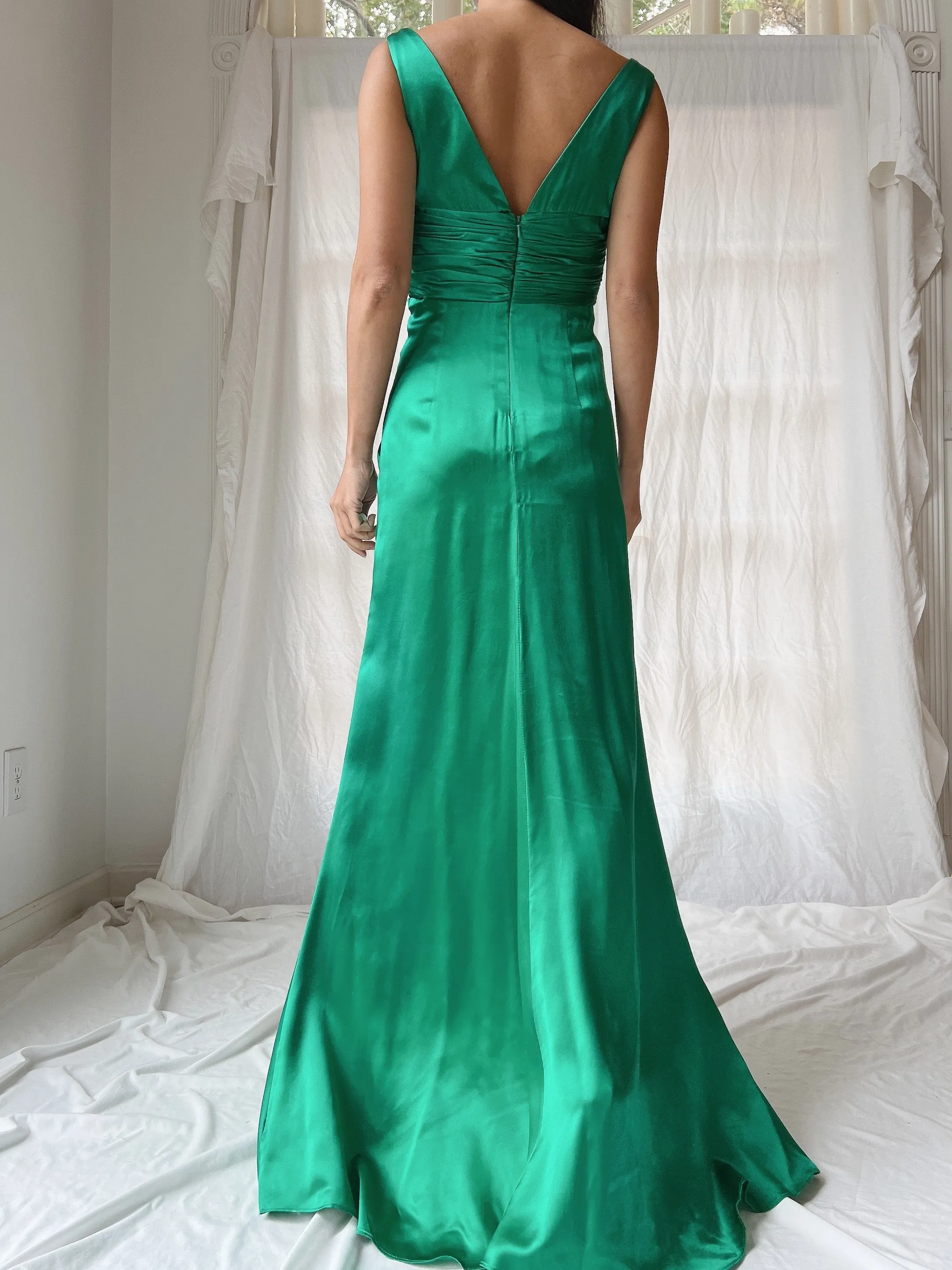 Vintage Emerald Silk Draped Dress - XS/2