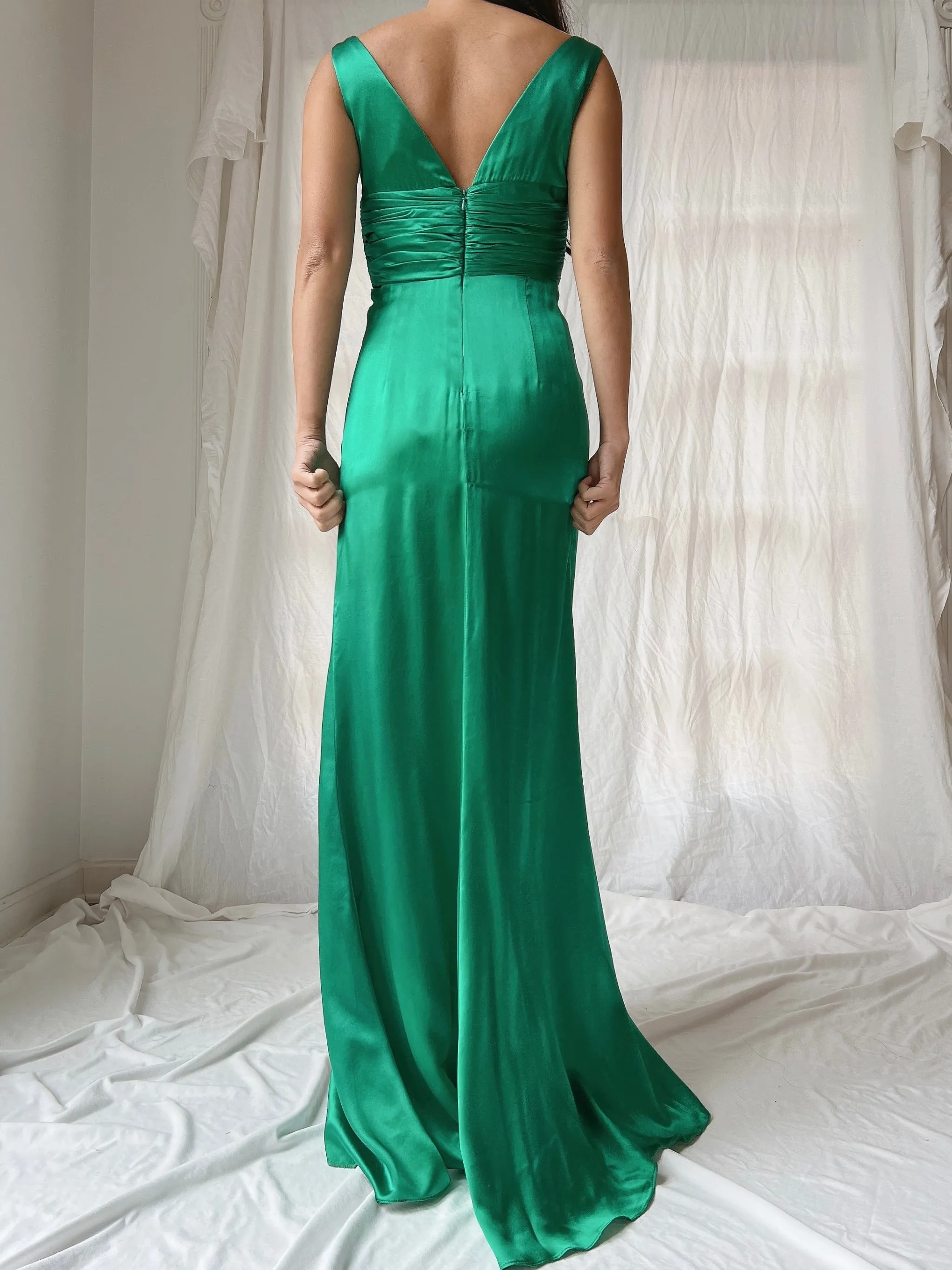 Vintage Emerald Silk Draped Dress - XS/2