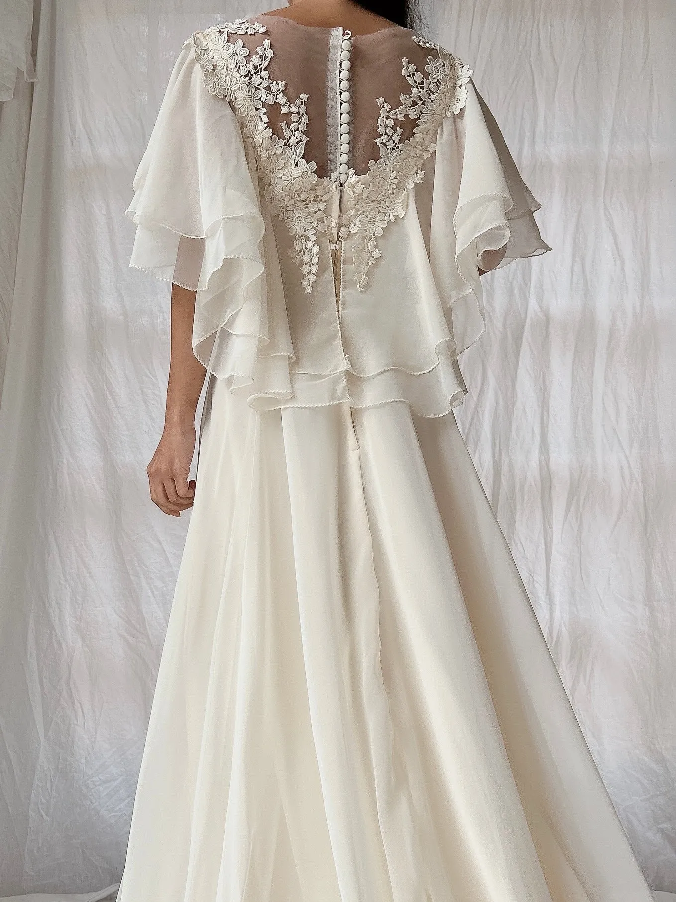 Vintage Flutter Sleeve Chiffon Dress - S/M