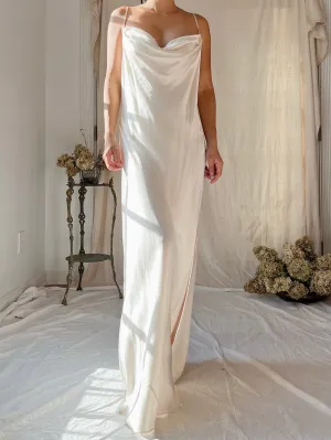 Vintage Ivory Silk Charmeuse Bias Cut Dress - M
