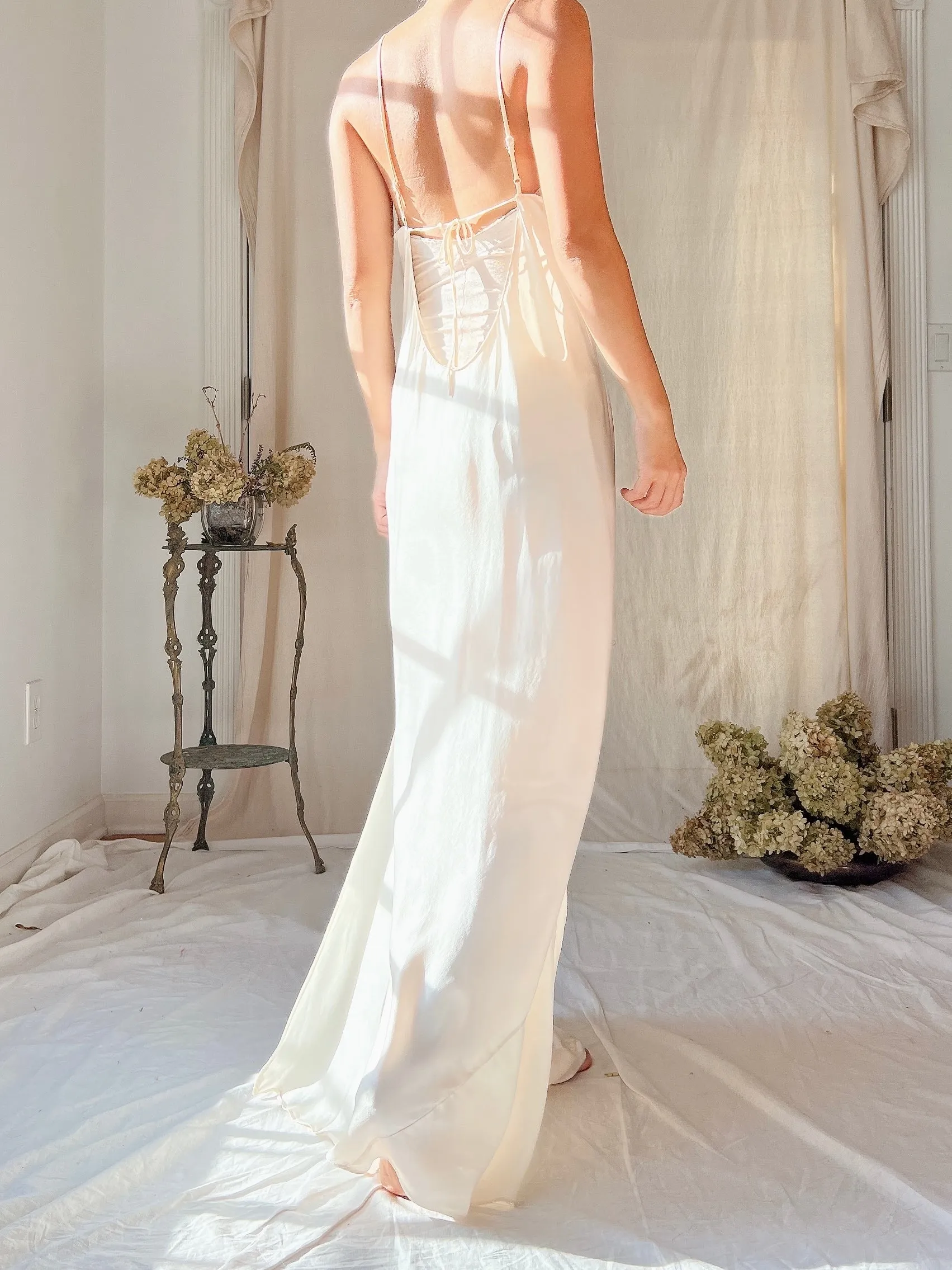 Vintage Ivory Silk Charmeuse Bias Cut Dress - M