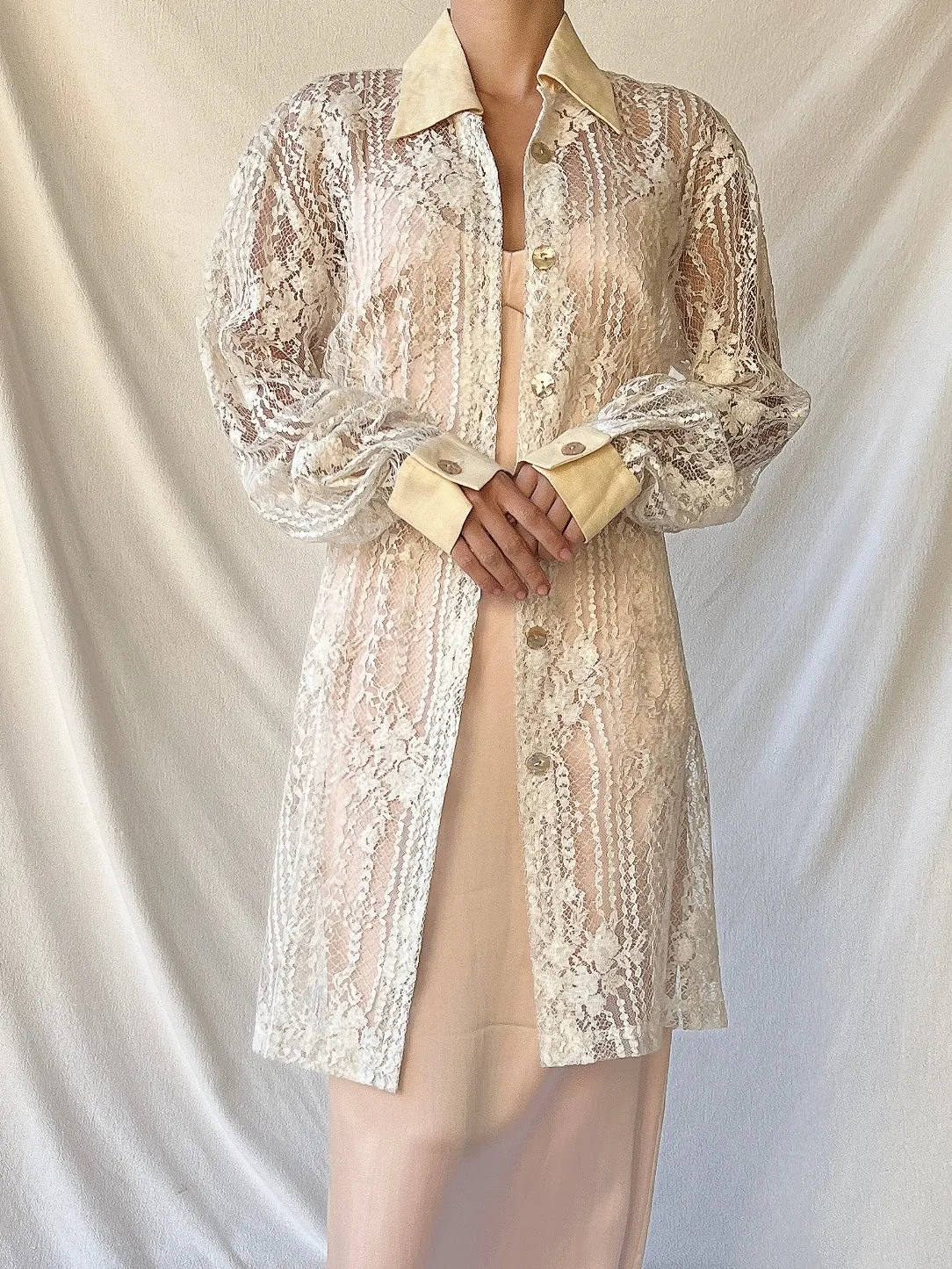 Vintage Lace and Linen Duster - S