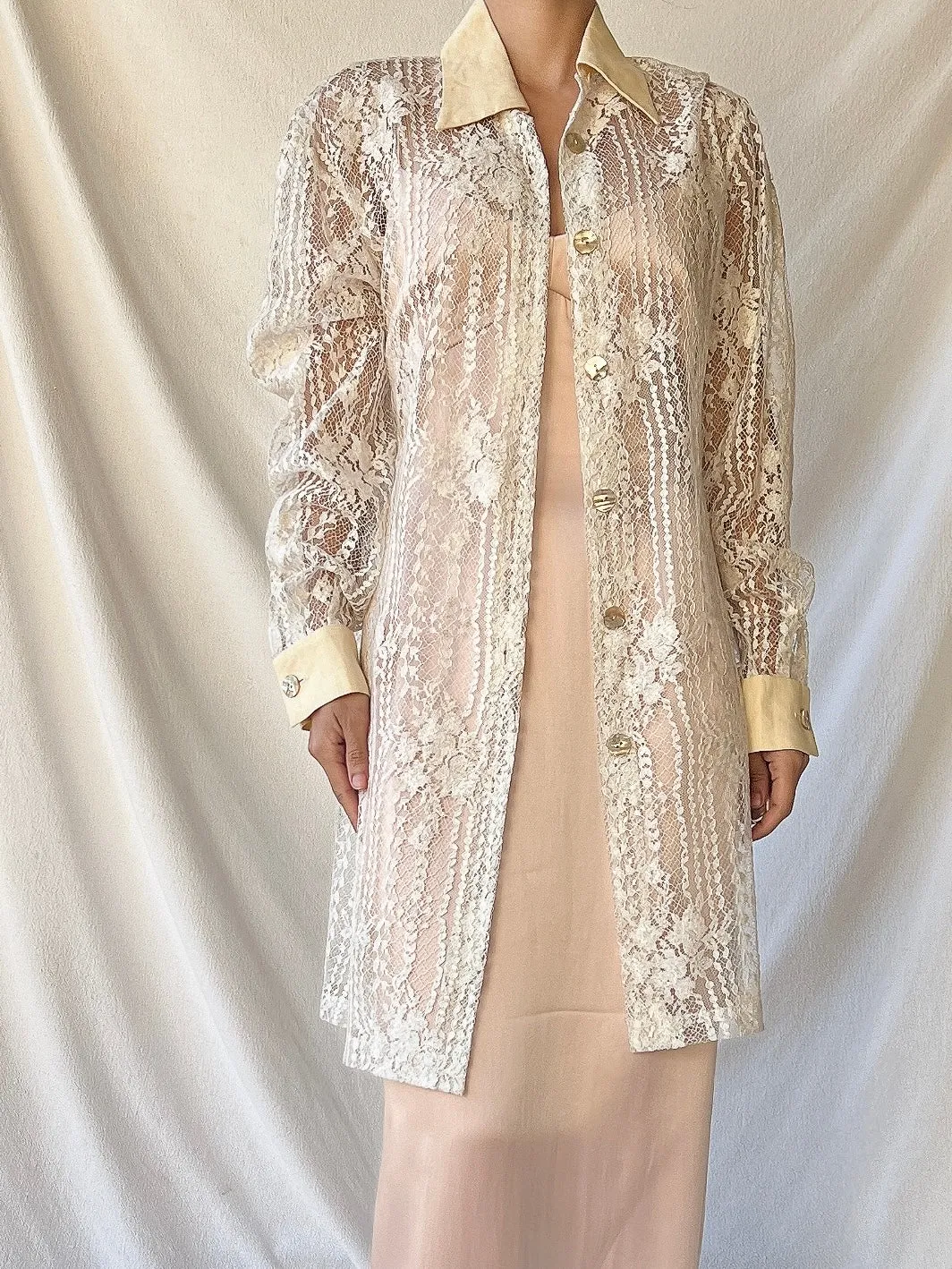 Vintage Lace and Linen Duster - S