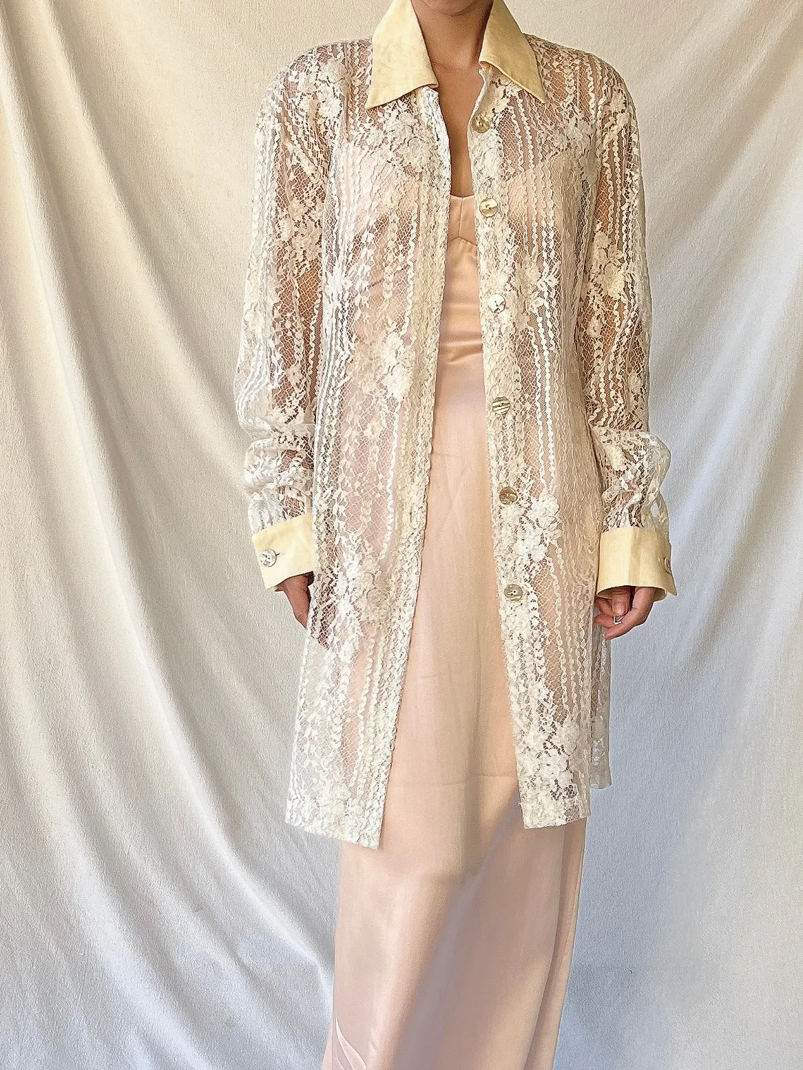 Vintage Lace and Linen Duster - S
