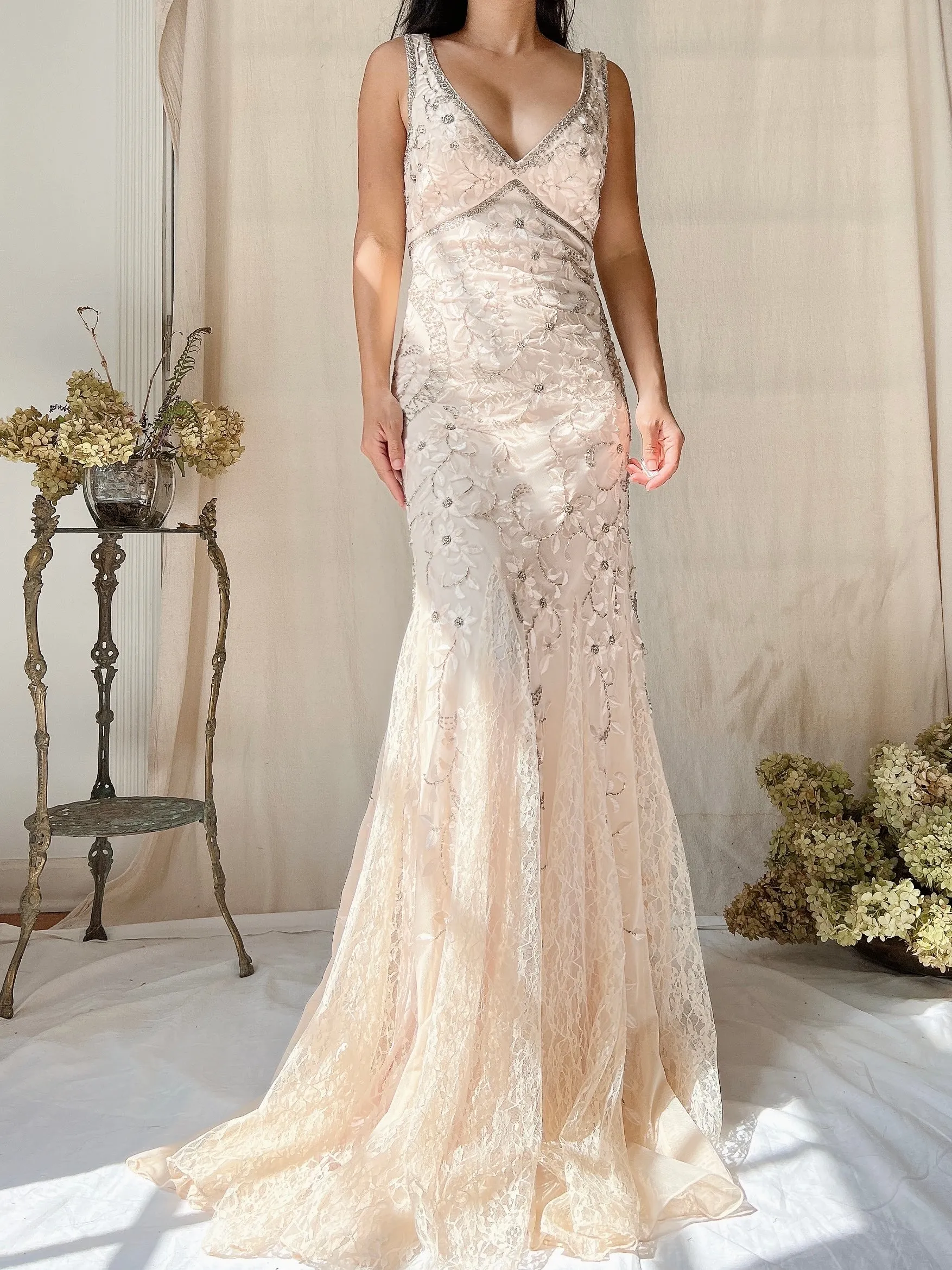 Vintage Light Dusty Pink Embroidered Gown - XS/2