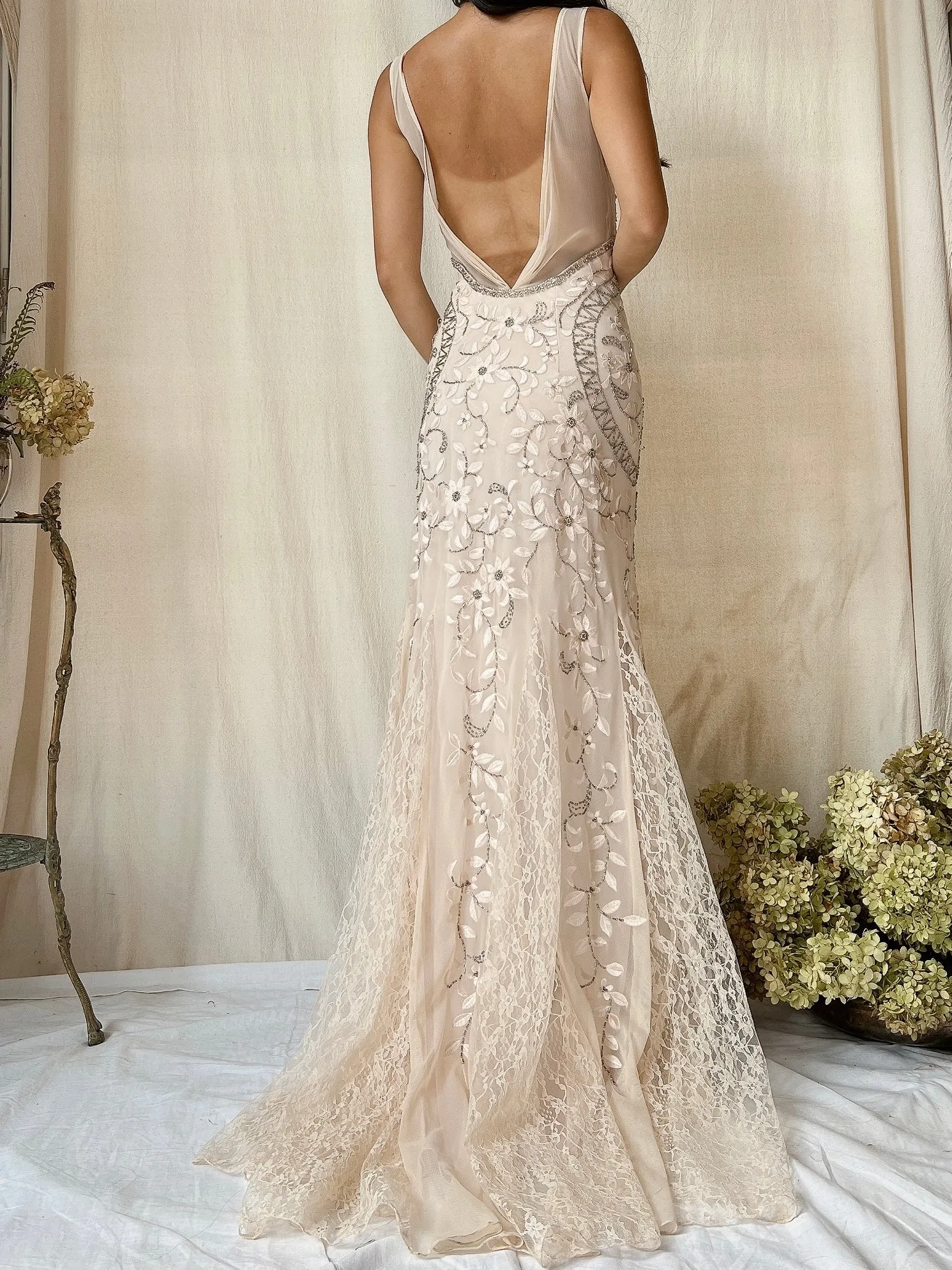 Vintage Light Dusty Pink Embroidered Gown - XS/2