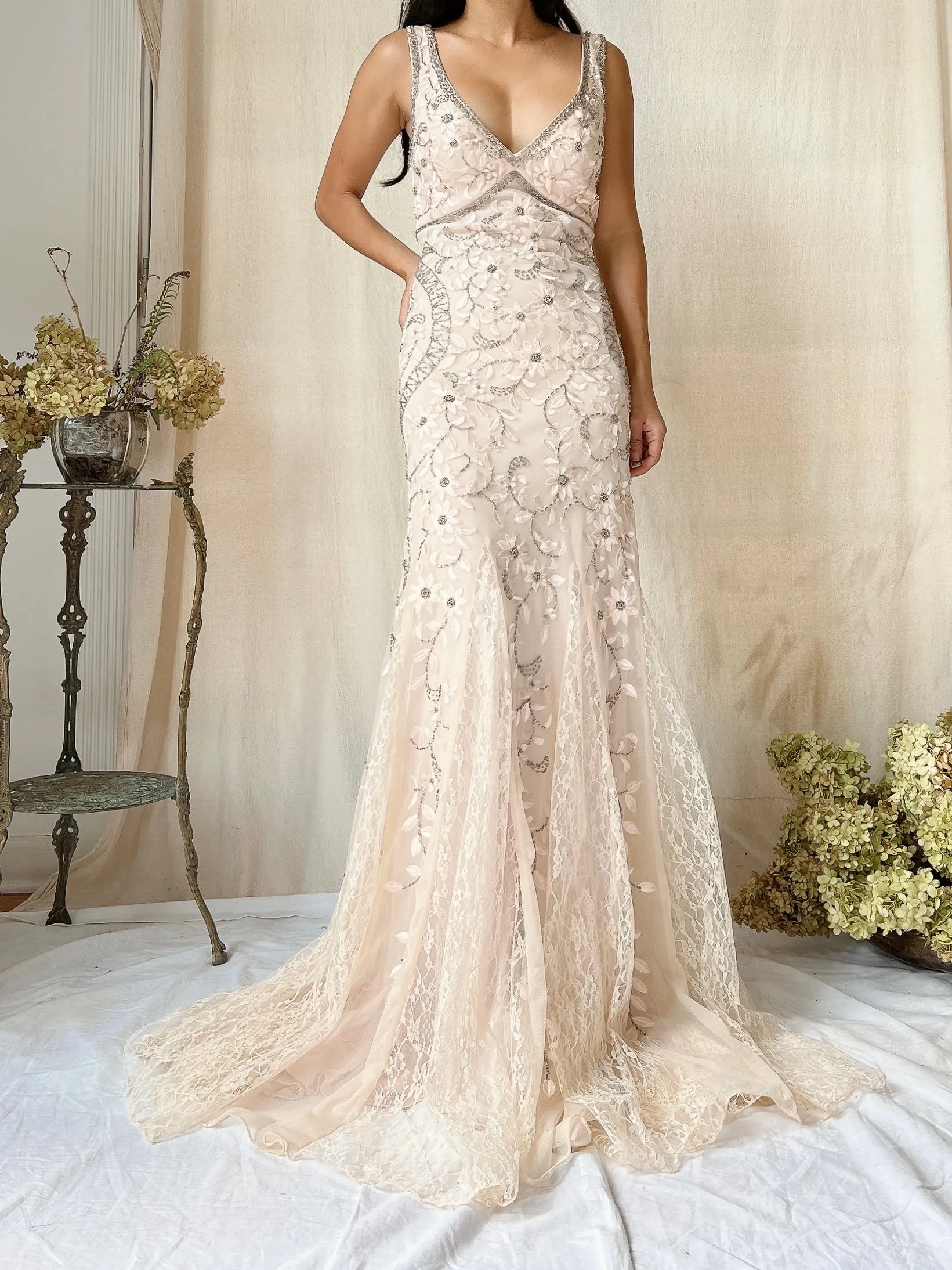 Vintage Light Dusty Pink Embroidered Gown - XS/2
