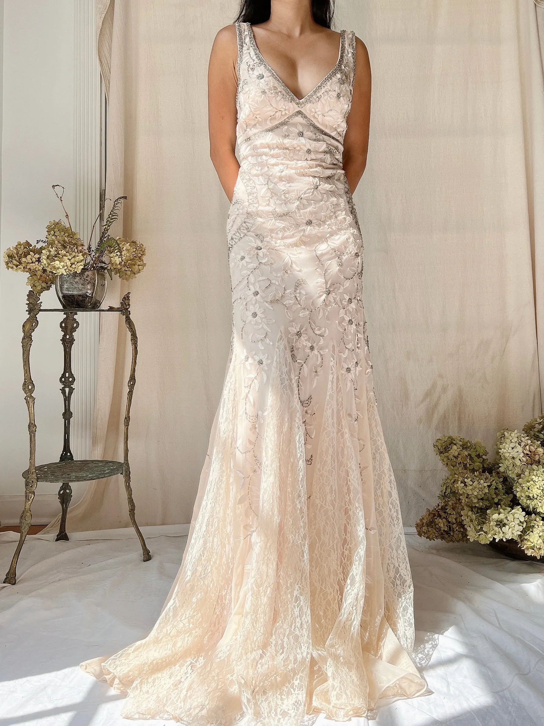 Vintage Light Dusty Pink Embroidered Gown - XS/2
