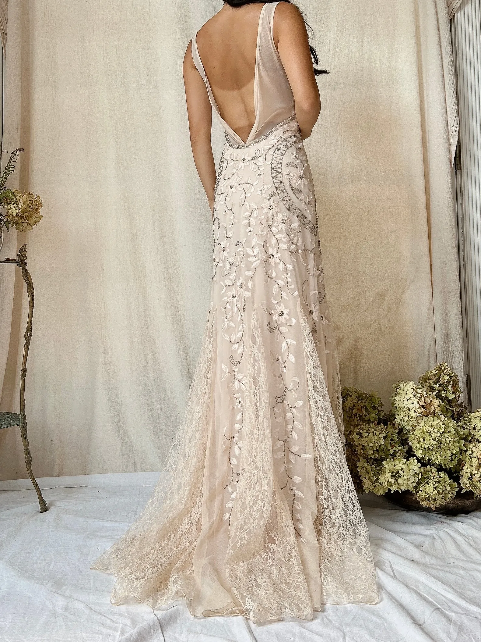 Vintage Light Dusty Pink Embroidered Gown - XS/2