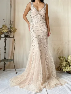 Vintage Light Dusty Pink Embroidered Gown - XS/2